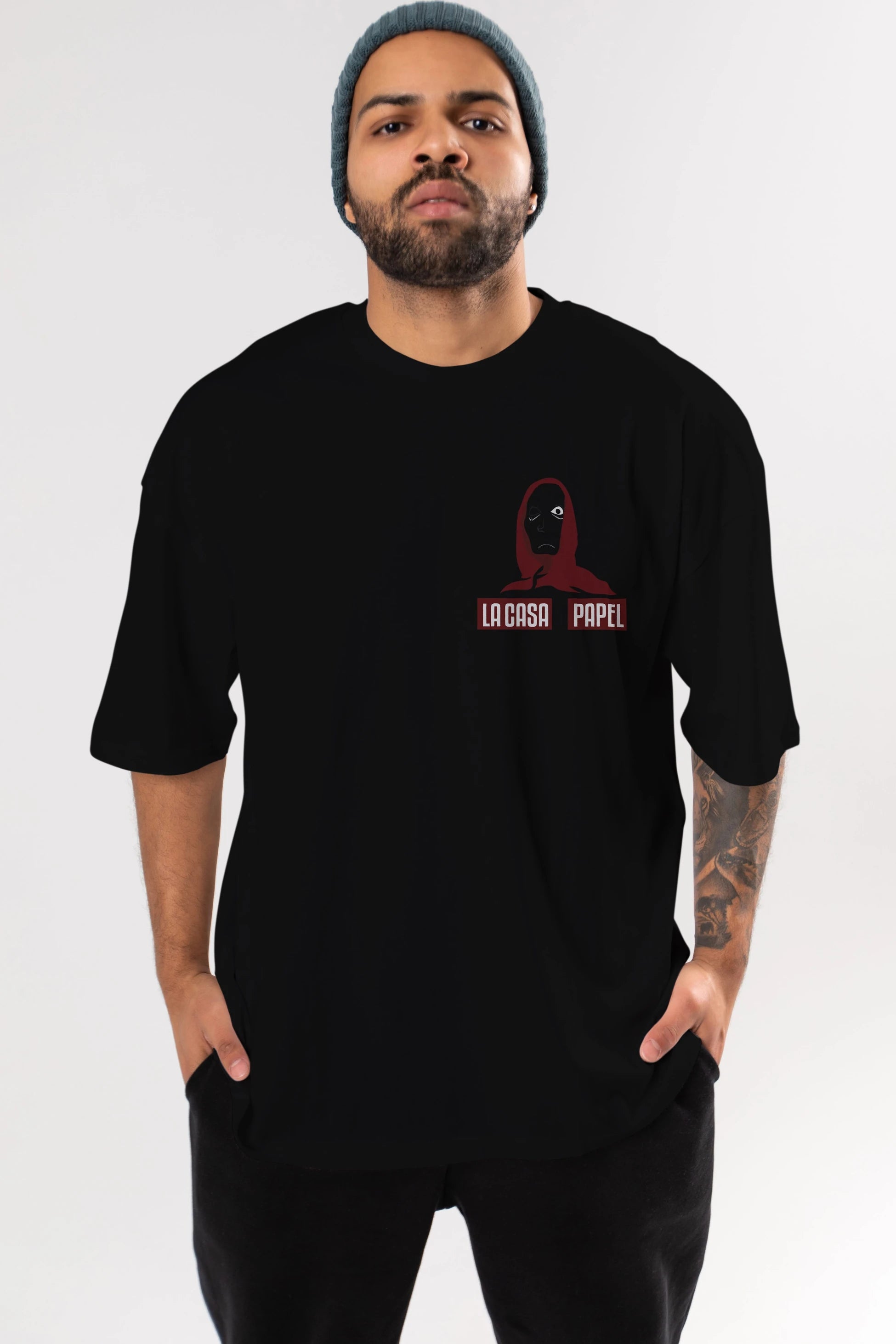 La Casa De Papel (1) Ön Sol Baskılı Oversize t-shirt Erkek Kadın Unisex %100 Pamuk Bisiklet Yaka tişort