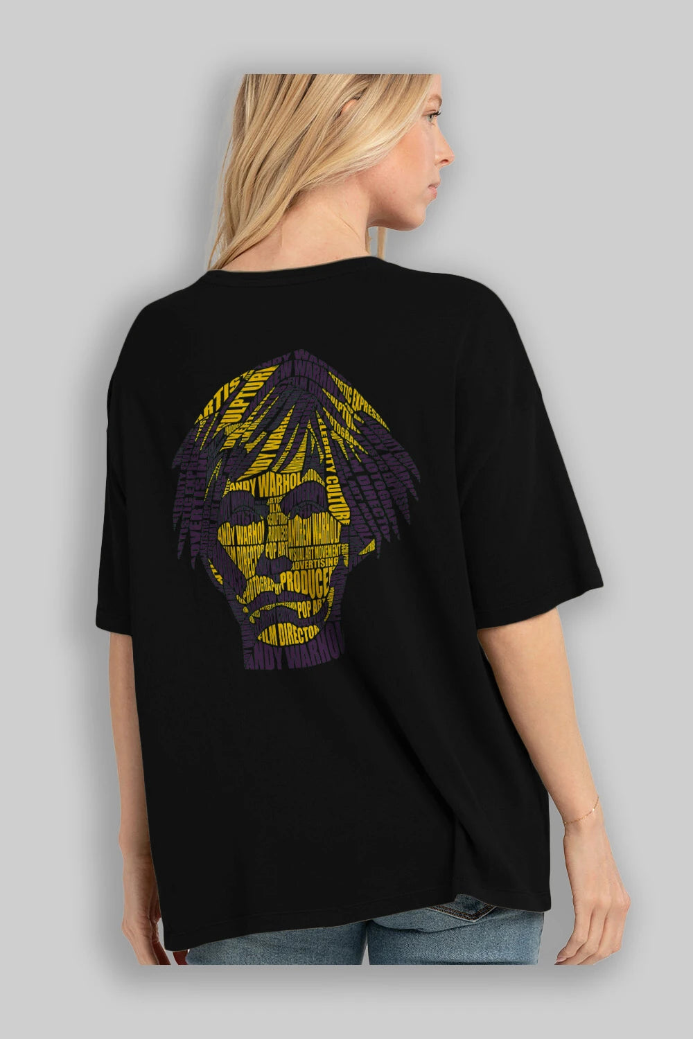 Andy Warhol Calligram Arka Baskılı Oversize t-shirt %100 pamuk Erkek Kadın Unisex
