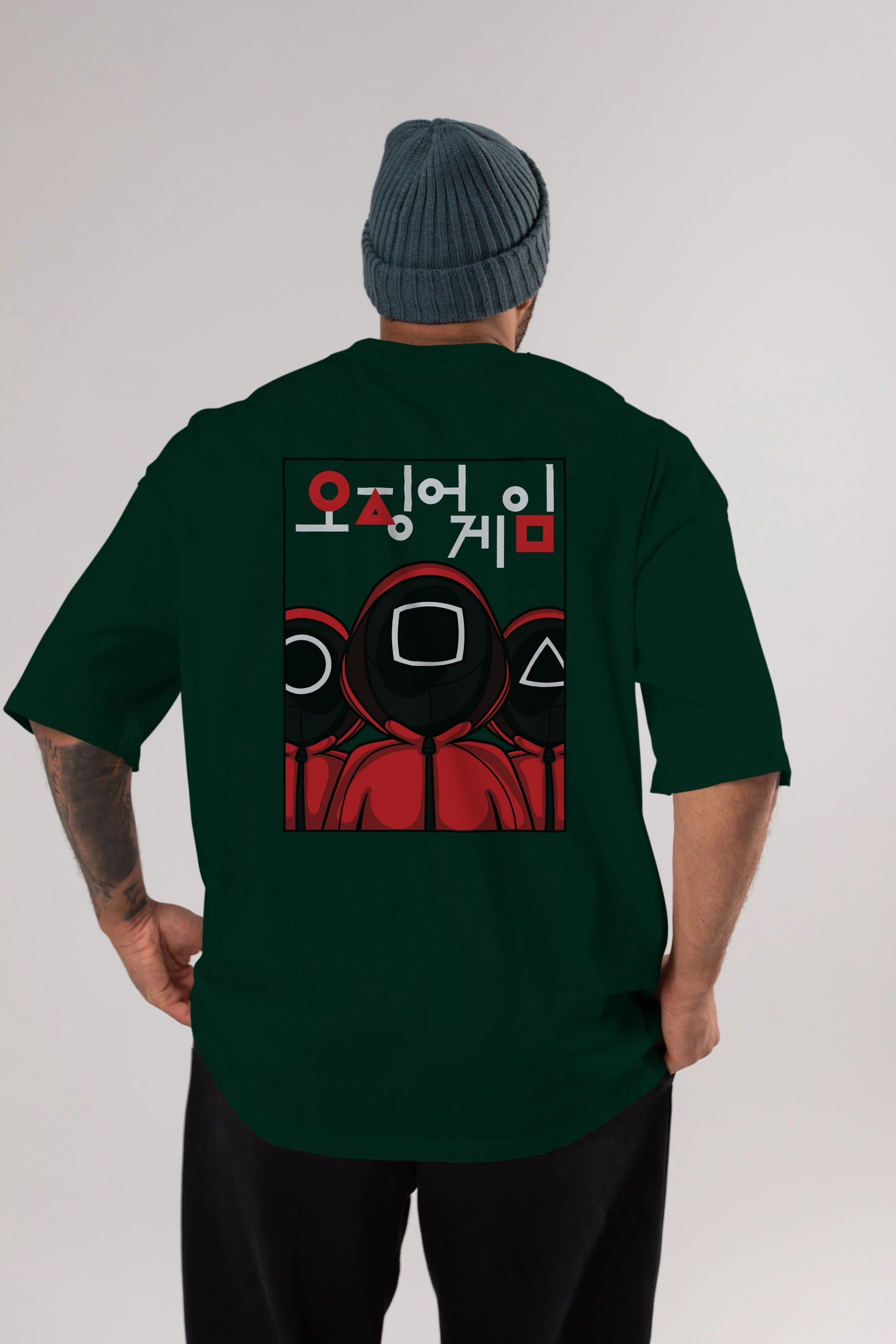 Squid Game (7) Arka Baskılı Oversize t-shirt Erkek Kadın Unisex %100 Pamuk Bisiklet Yaka tişort