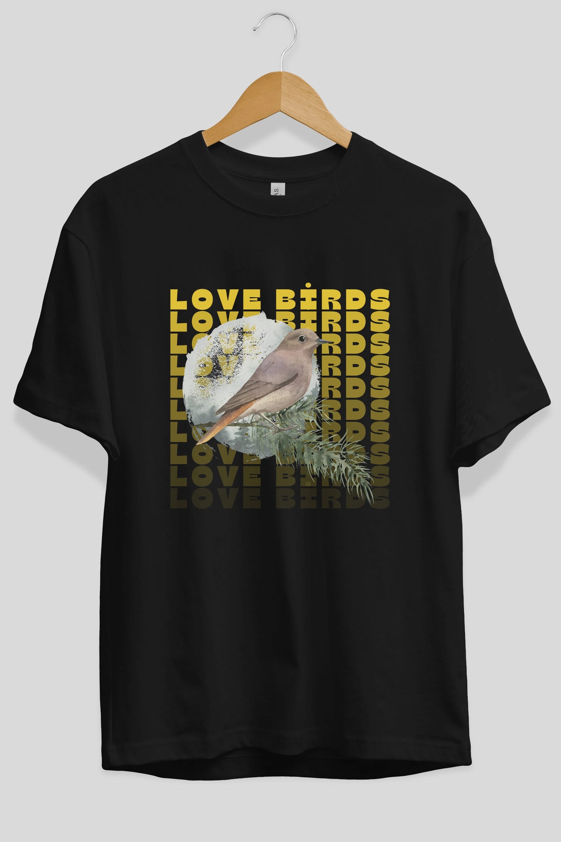 Love Birds Yazılı Ön Baskılı Oversize t-shirt Erkek Kadın Unisex