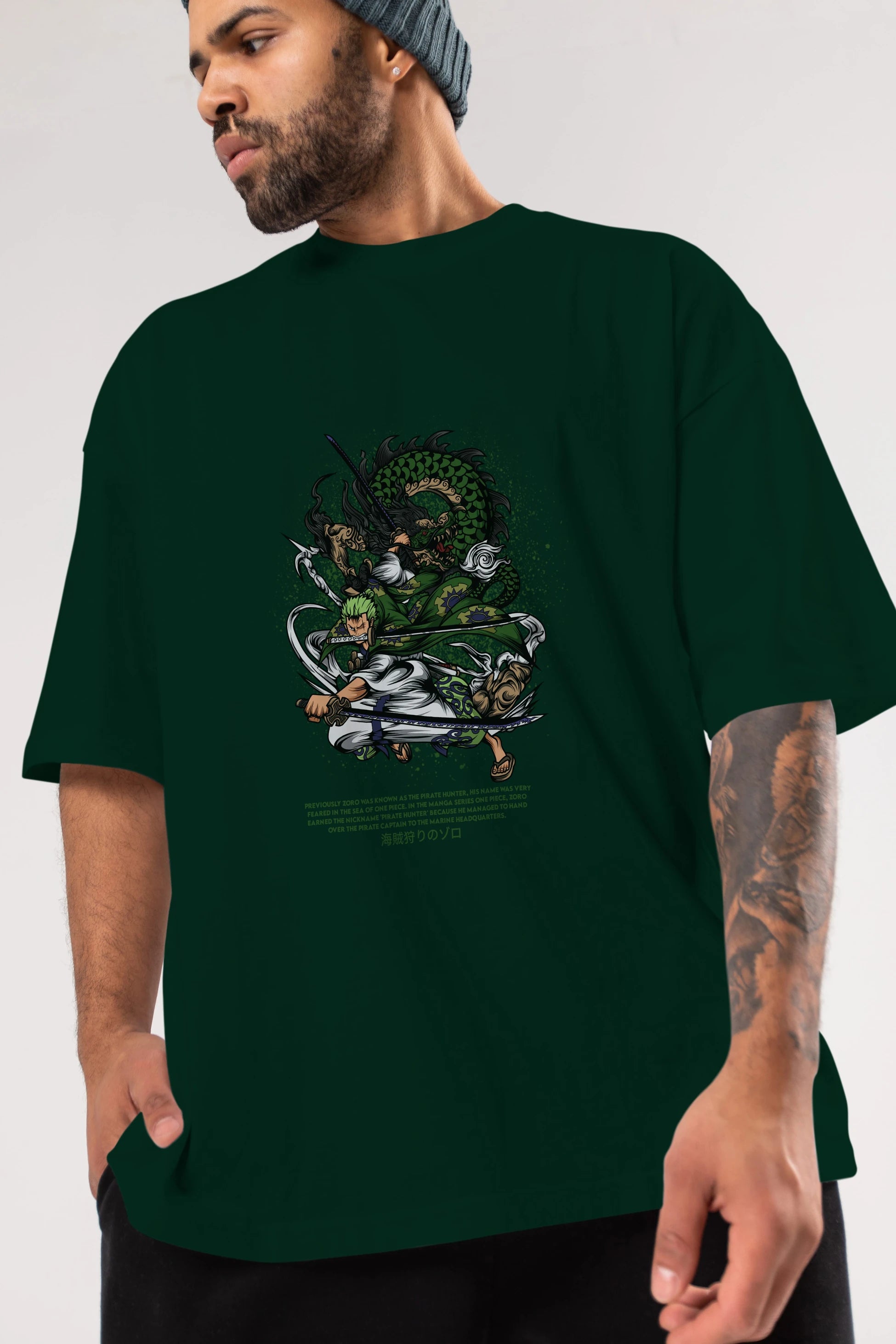 Zoro-ONE PIECE Anime Ön Baskılı Oversize t-shirt %100 pamuk Erkek Kadın Unisex