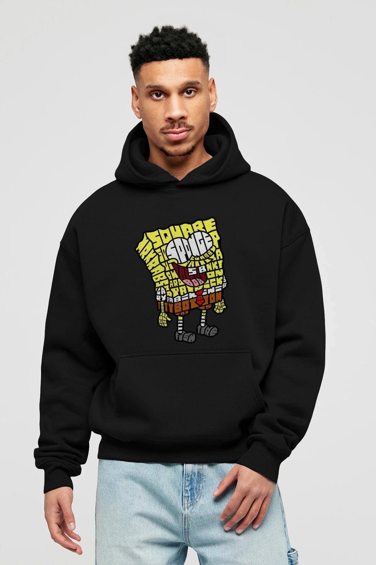 Yellow Sponge Ön Baskılı Hoodie Oversize Kapüşonlu Sweatshirt Erkek Kadın Unisex