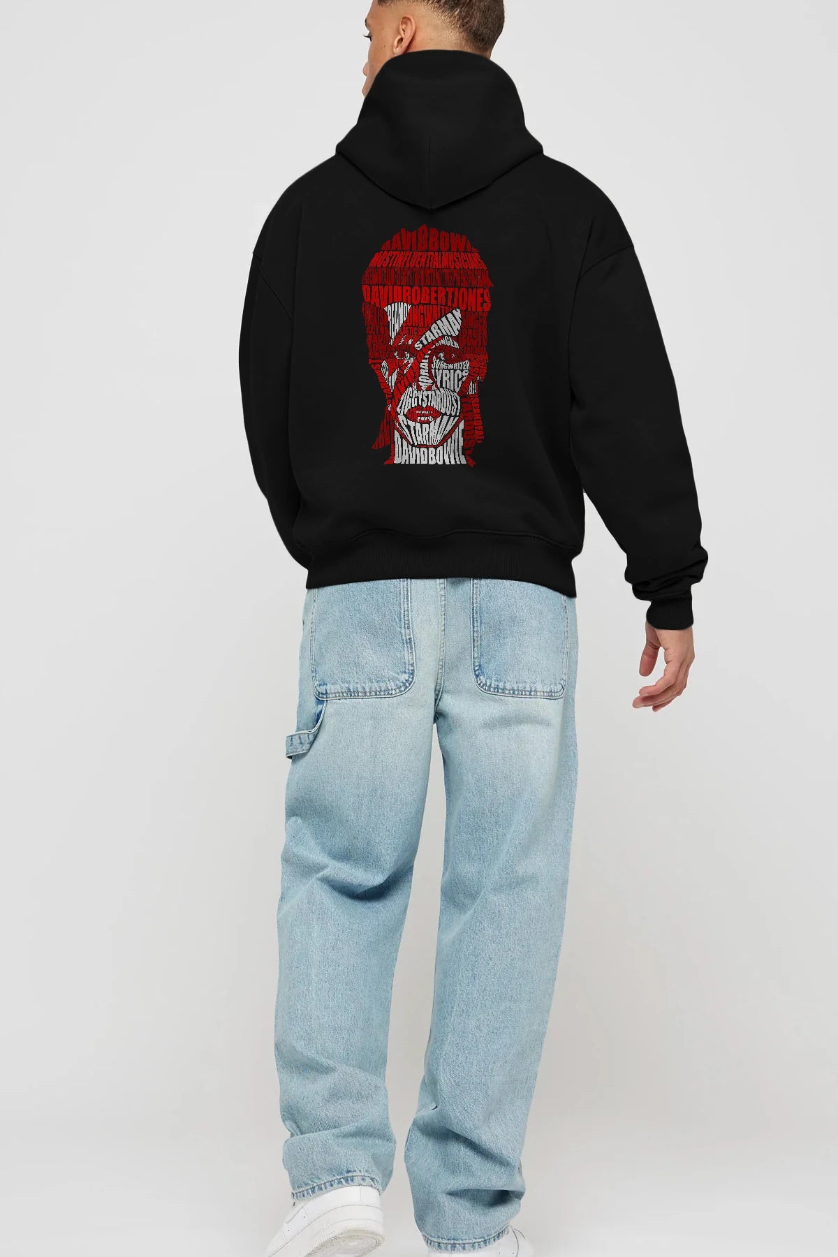David Bowie Calligram Arka Baskılı Hoodie Oversize Kapüşonlu Sweatshirt Erkek Kadın Unisex