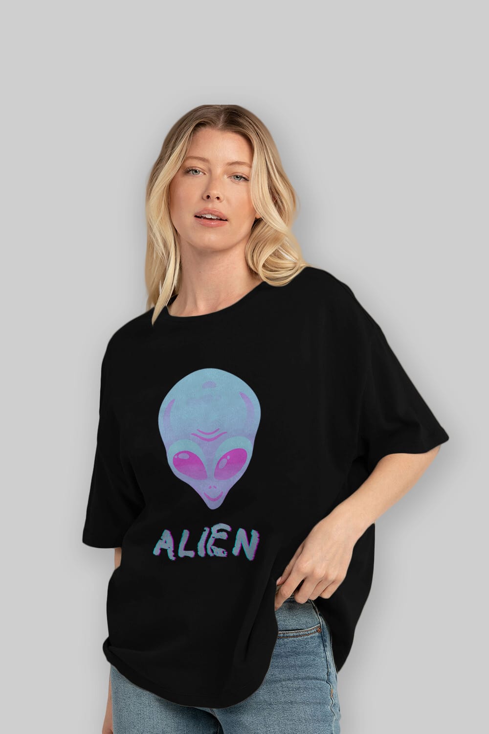 Alien Ön Baskılı Oversize t-shirt Erkek Kadın Unisex