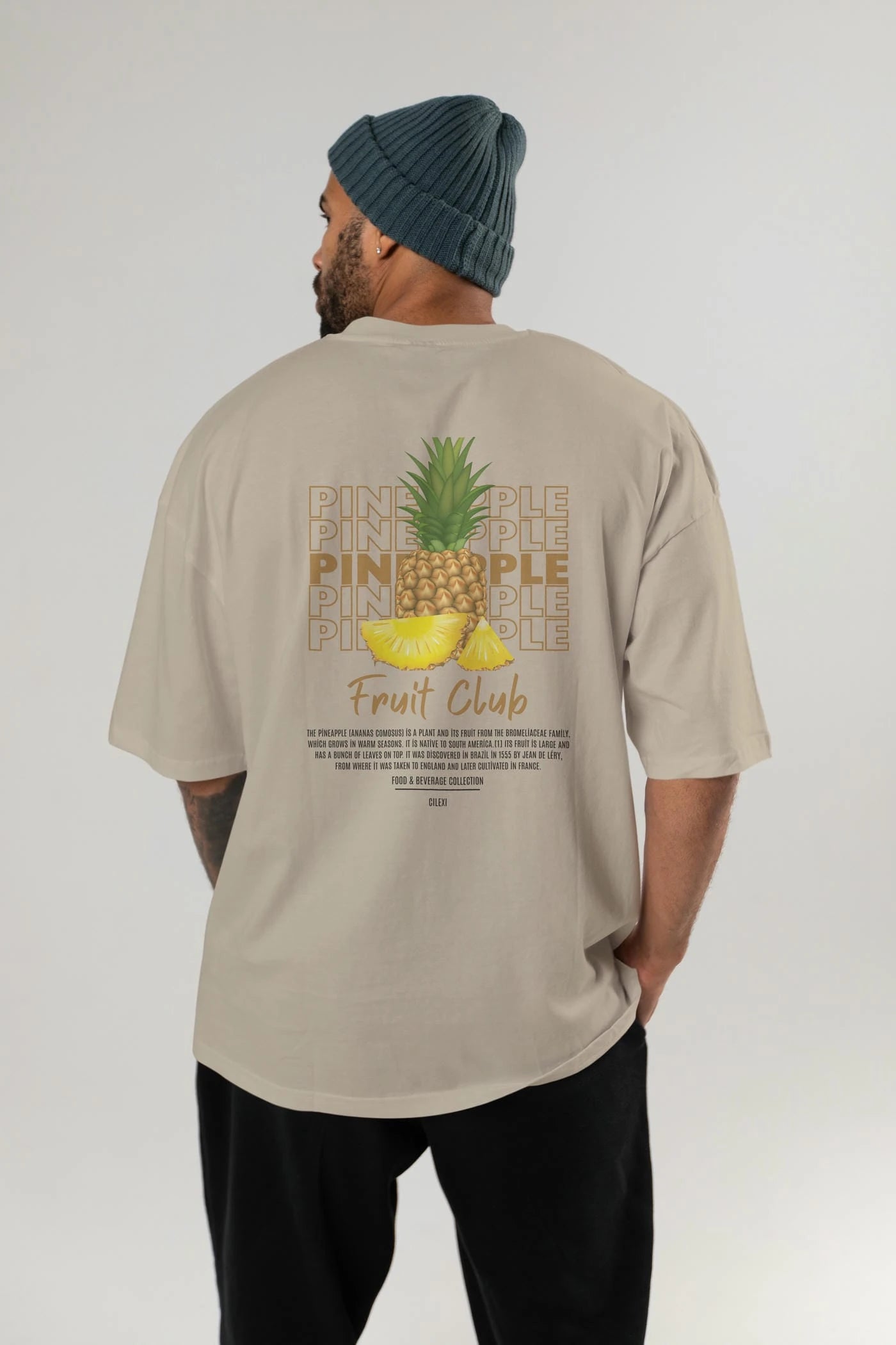Pineapple Arka Baskılı Oversize t-shirt Erkek Kadın Pamuk Bisiklet Yaka tişort
