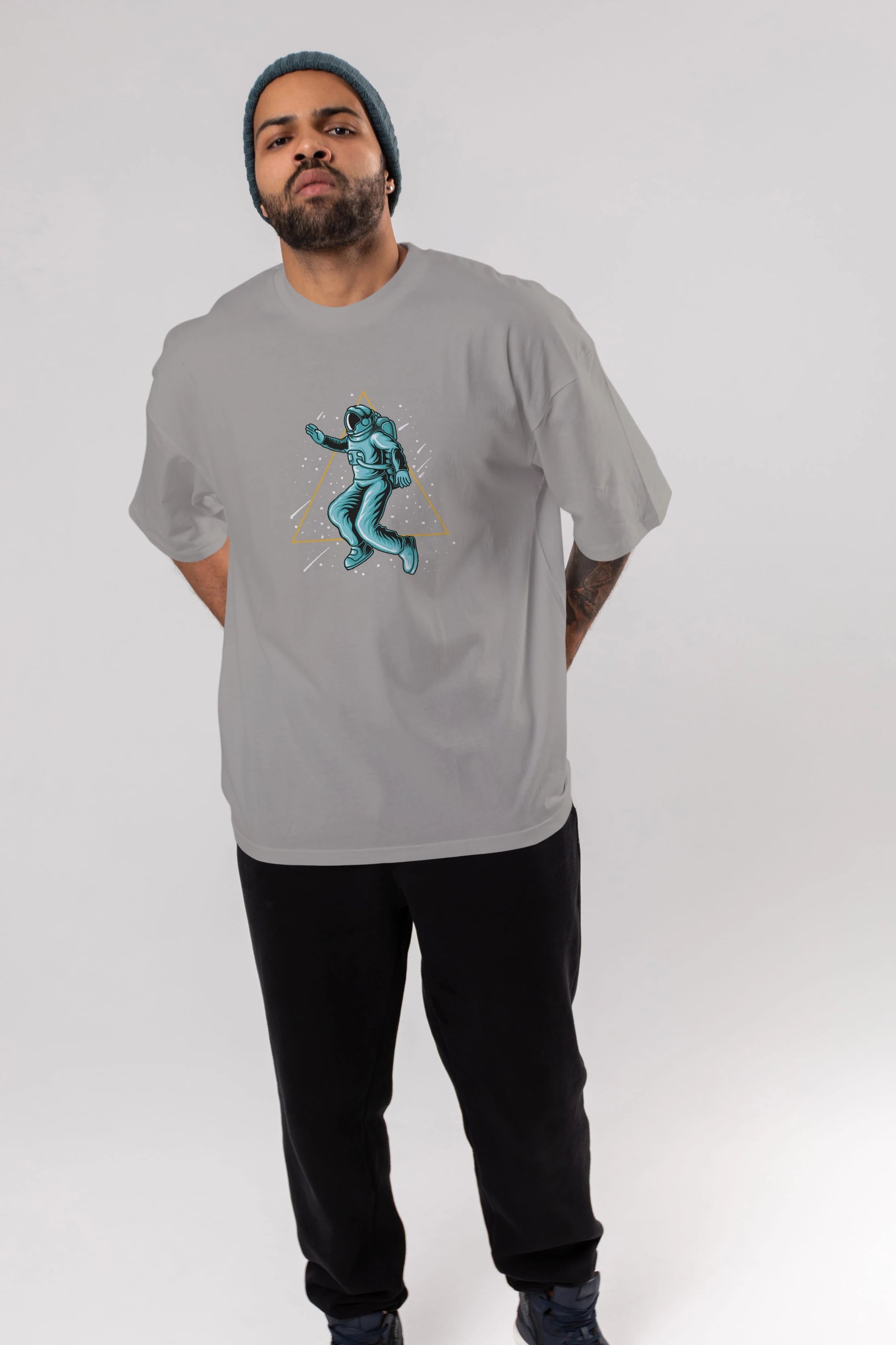 Astronaut Starry Triangle Ön Baskılı Oversize t-shirt Erkek Kadın Unisex