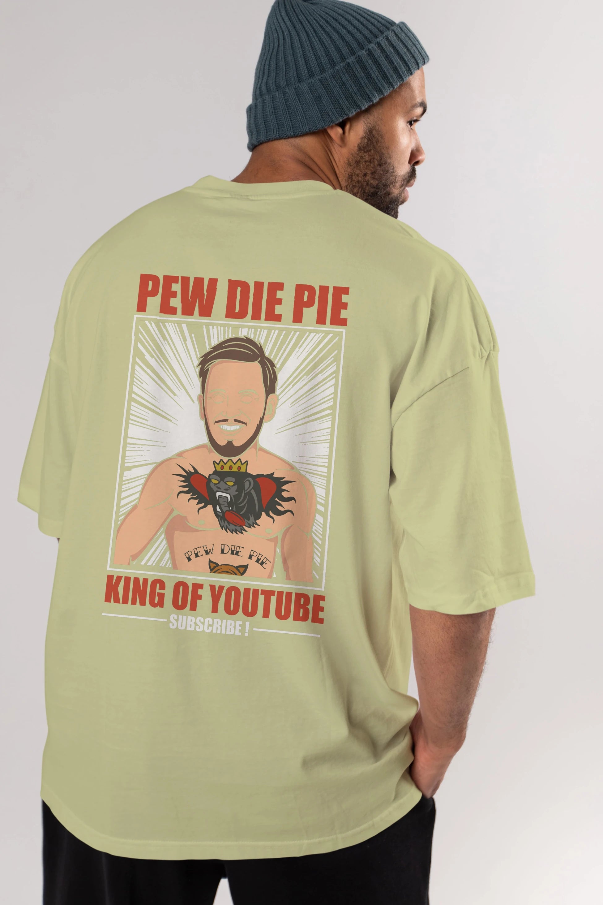 Pew Die Pie Fighter Arka Baskılı Oversize t-shirt Erkek Kadın Unisex %100 Pamuk tişort
