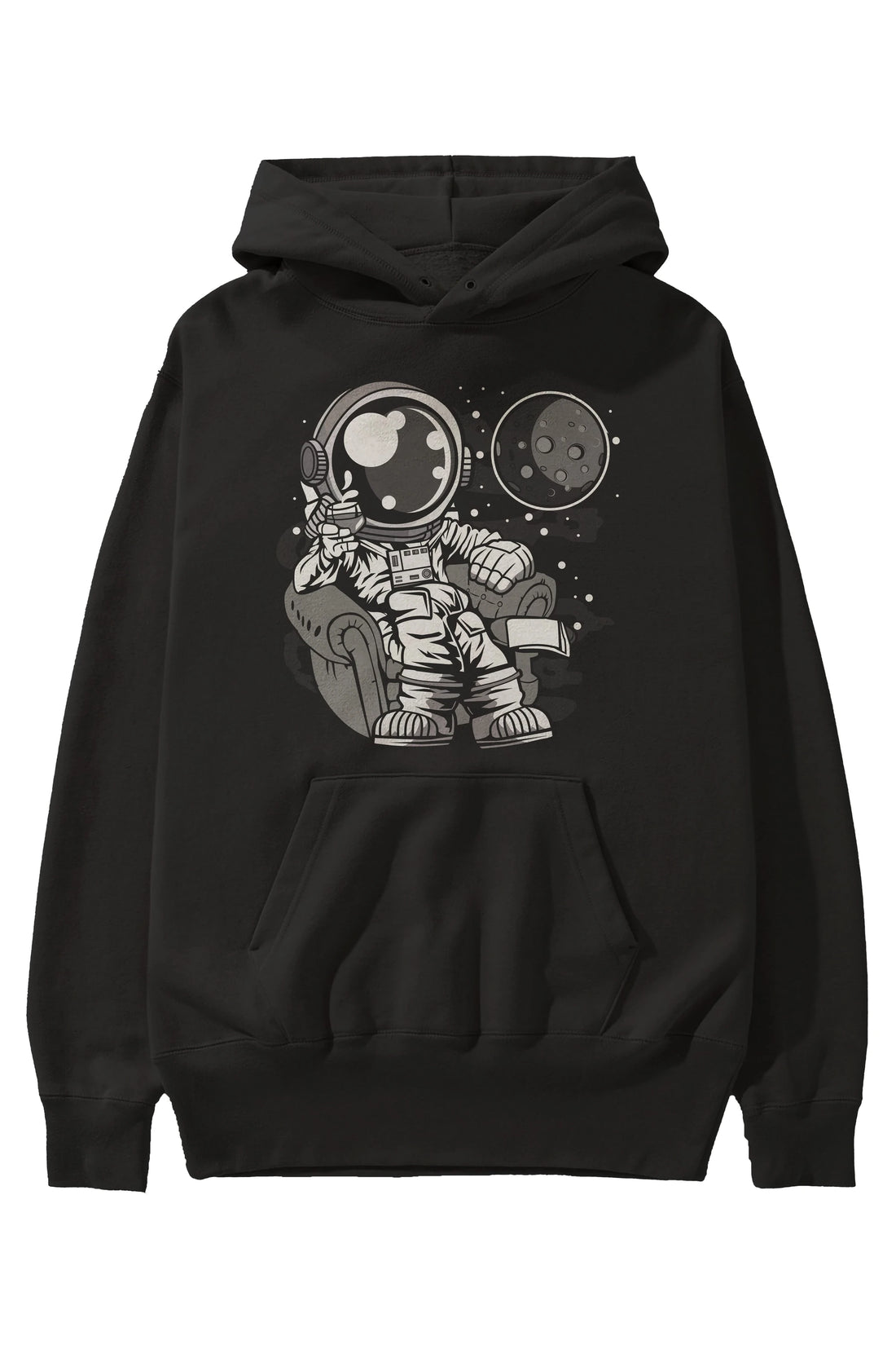 Astronaut Drinking And Relax Ön Baskılı Hoodie Oversize Kapüşonlu Sweatshirt Erkek Kadın Unisex