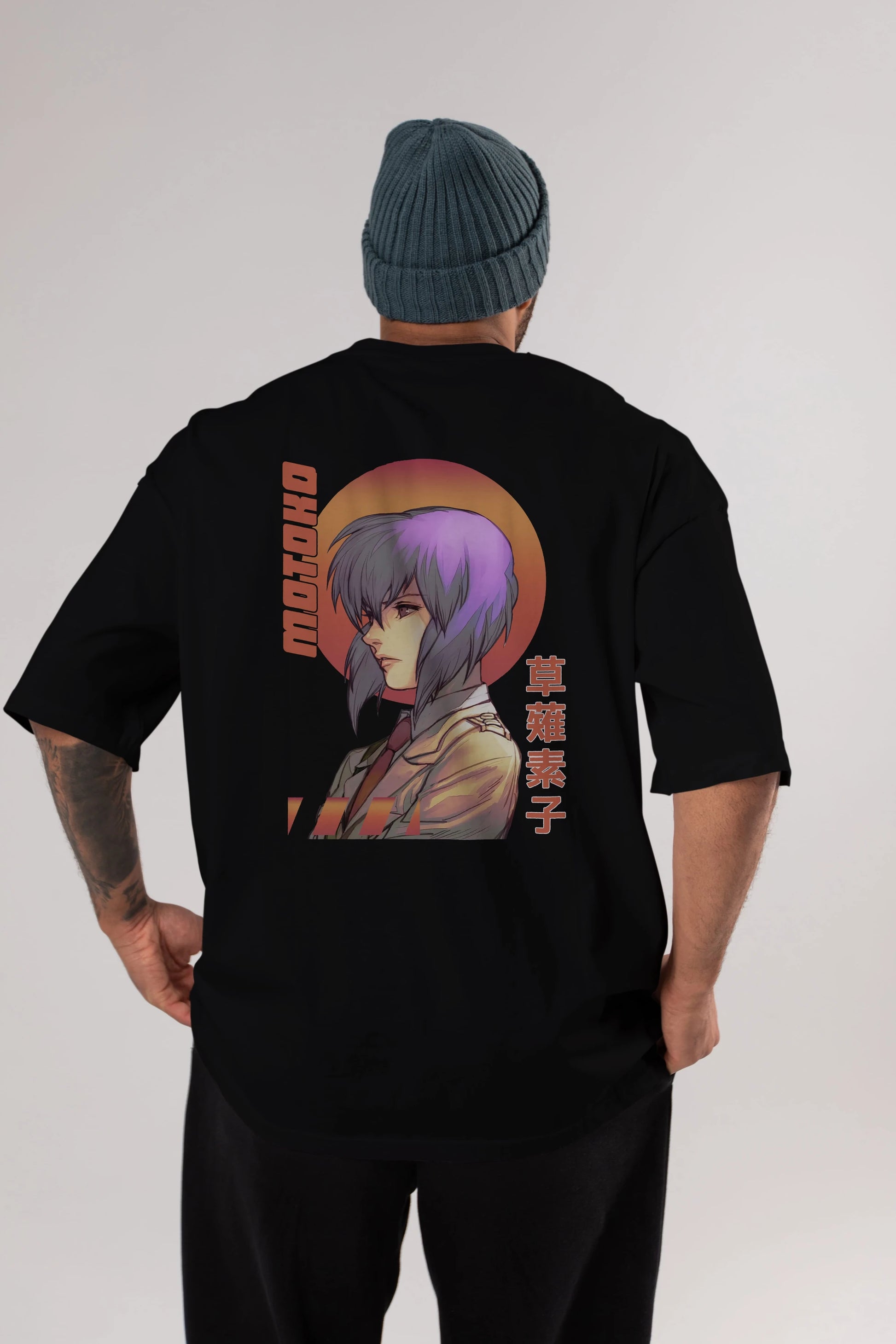 Motoko Kusanagi 10 Anime Arka Baskılı Oversize t-shirt Erkek Kadın Unisex