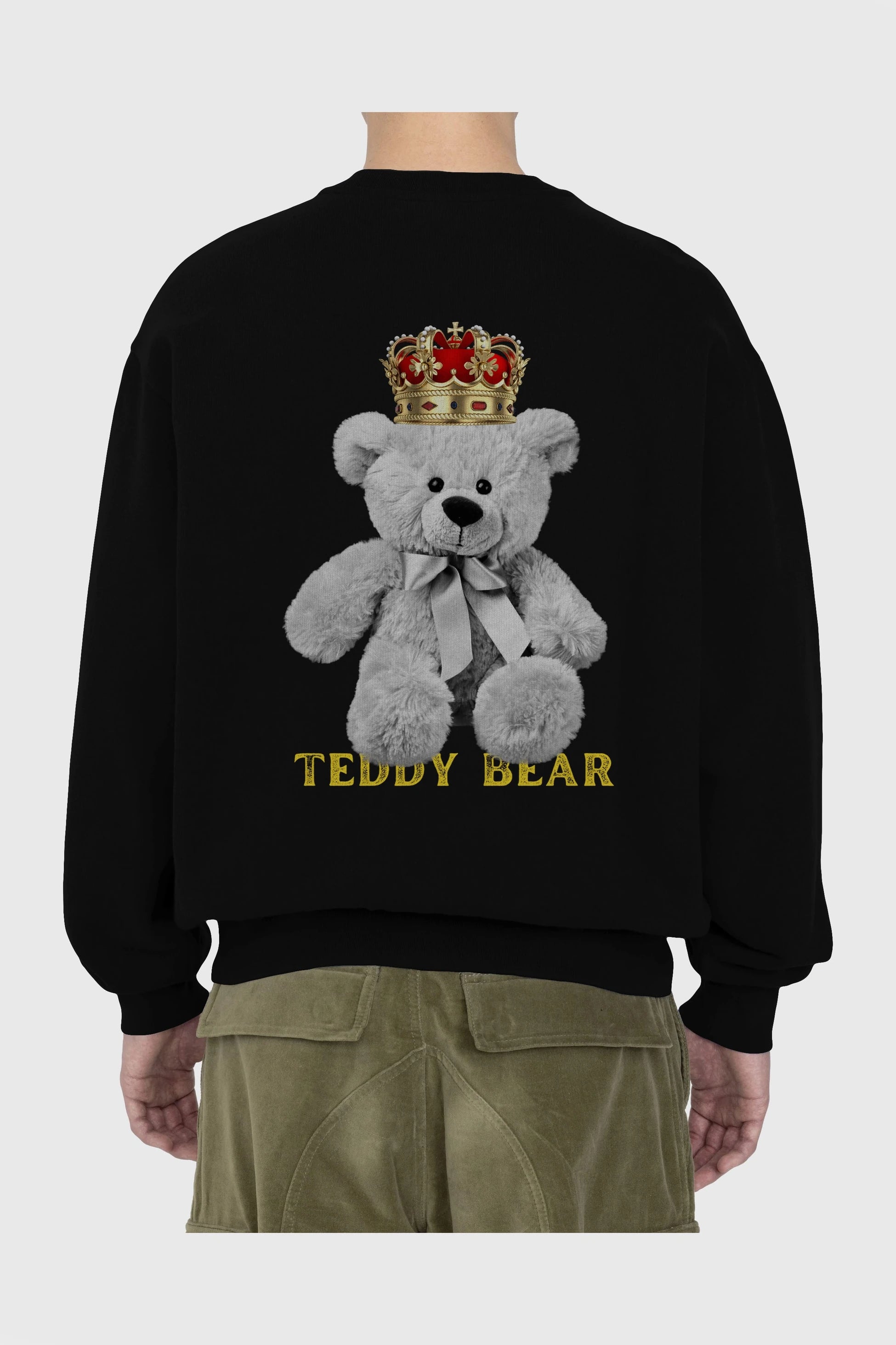 Teddy Bear Arka Baskılı Oversize Sweatshirt Erkek Kadın Unisex