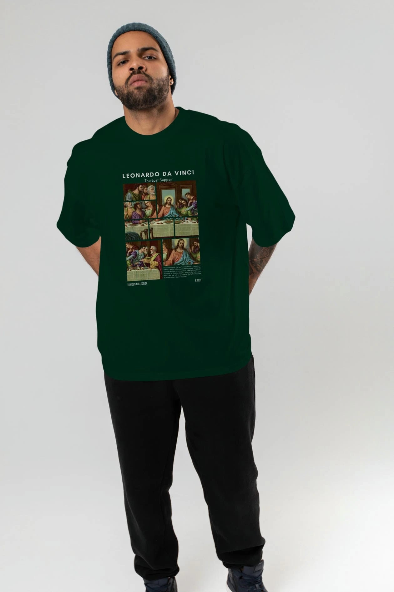 Leonardo Da Vinci ön Baskılı Oversize t-shirt Erkek Kadın Bisiklet Yaka Pamuk tişort