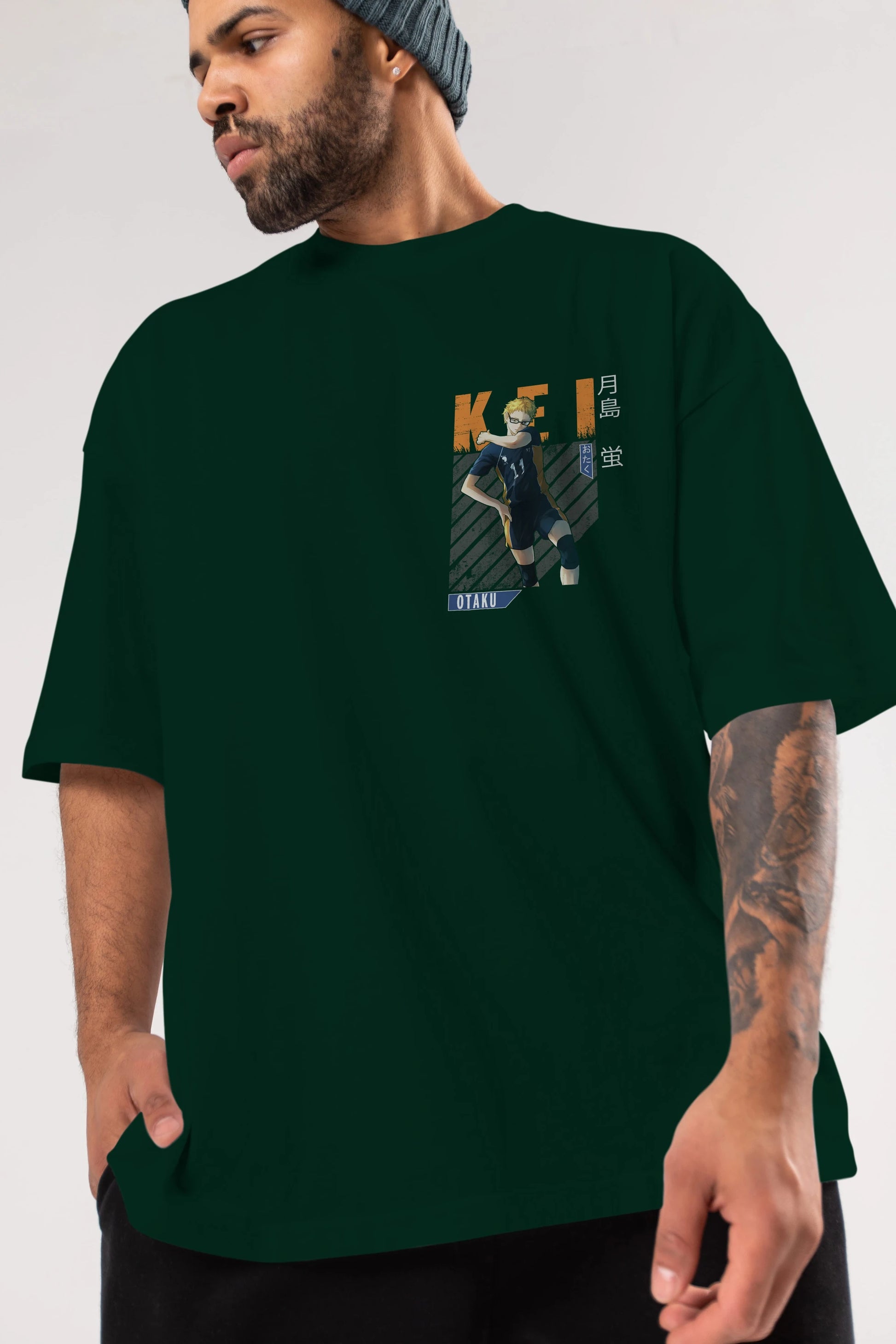 Kei Tsukishima 2 Ön Sol Baskılı Oversize t-shirt Erkek Kadın Unisex %100 Pamuk Bisiklet Yaka tişort
