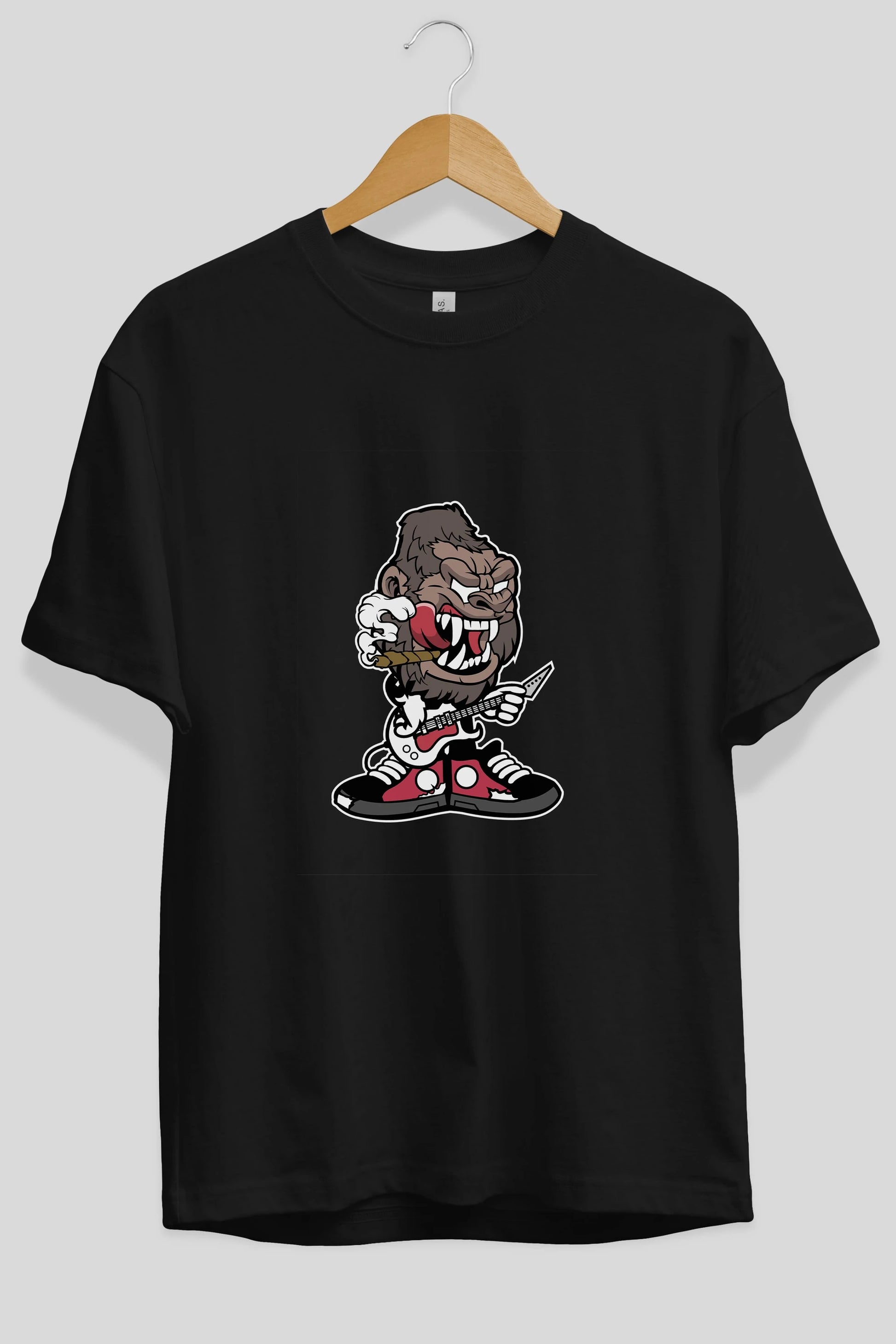 Gorilla Rock Star Ön Baskılı Oversize t-shirt Erkek Kadın Unisex %100 Pamuk tişort