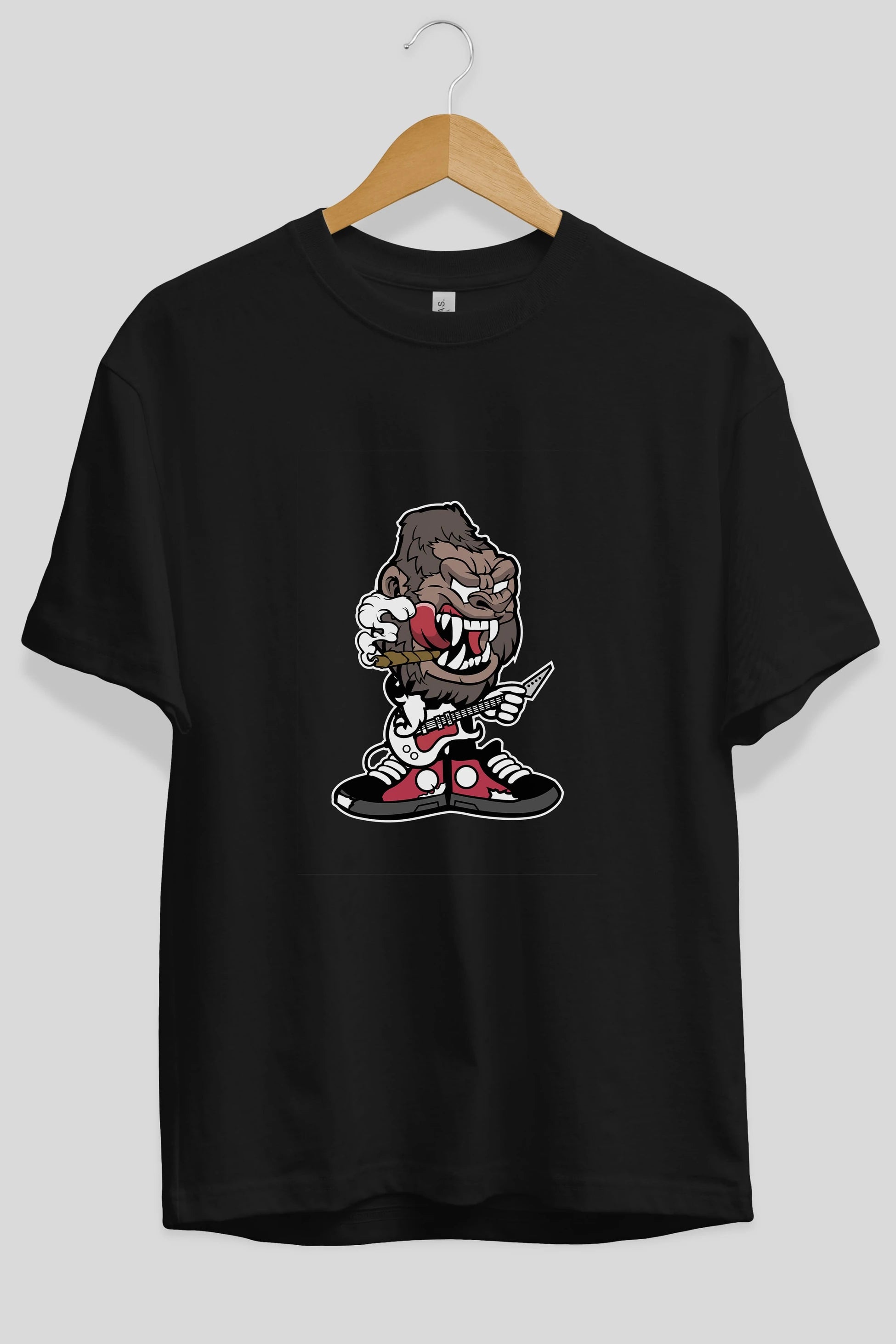 Gorilla Rock Star Ön Baskılı Oversize t-shirt Erkek Kadın Unisex %100 Pamuk tişort