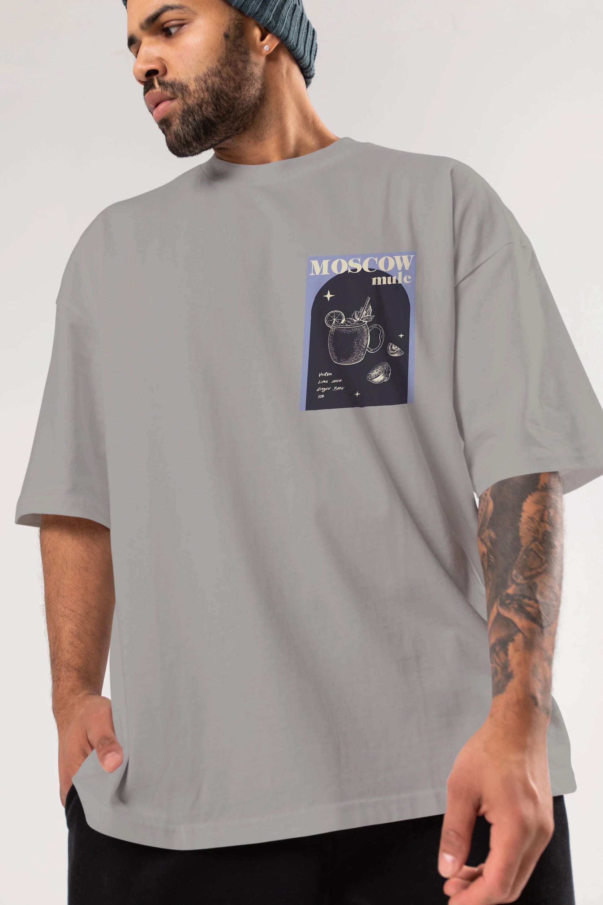 Moscow Mule Ön Sol Baskılı Oversize t-shirt Erkek Kadın Unisex %100 Pamuk Bisiklet Yaka tişort