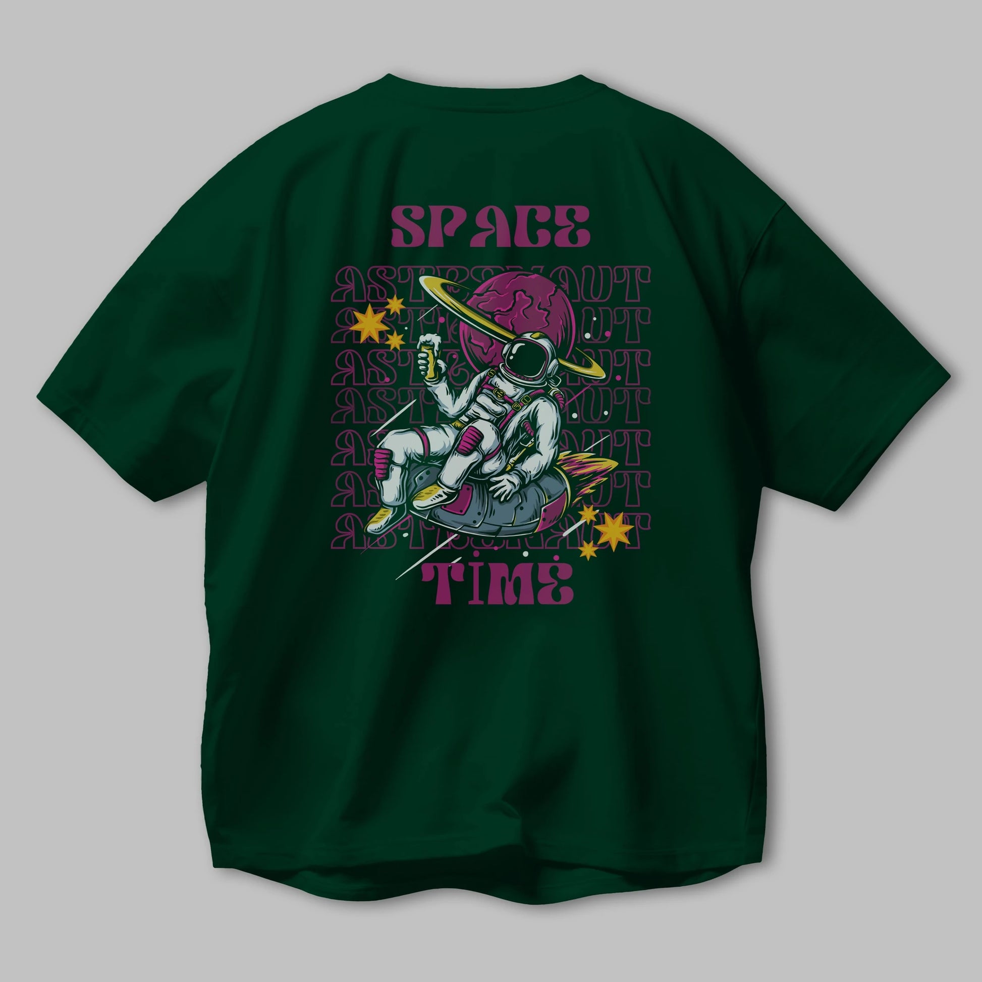 Space Time Astronaut Yazılı Arka Baskılı Oversize t-shirt Erkek Kadın Unisex