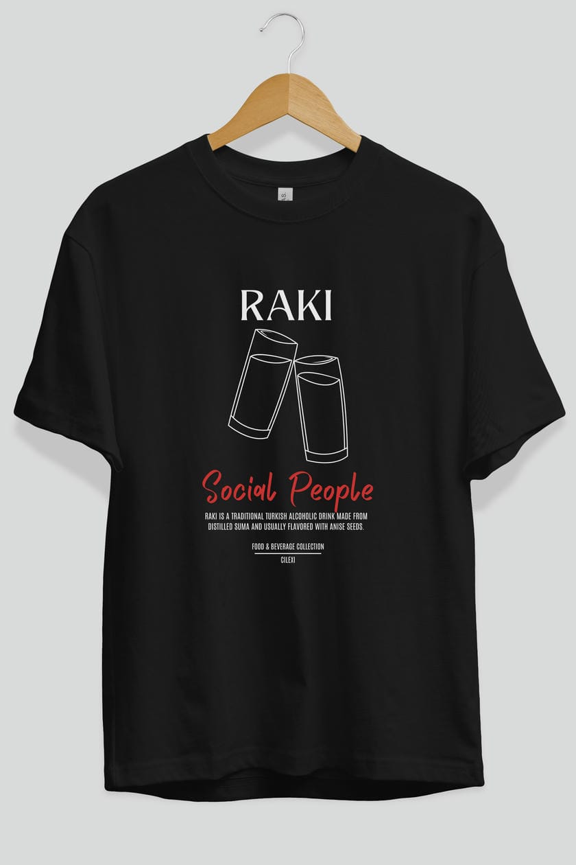 Rakı Kokteyl Serisi ön Baskılı Oversize t-shirt Erkek Kadın %100 Pamuk Bisiklet Yaka tişort