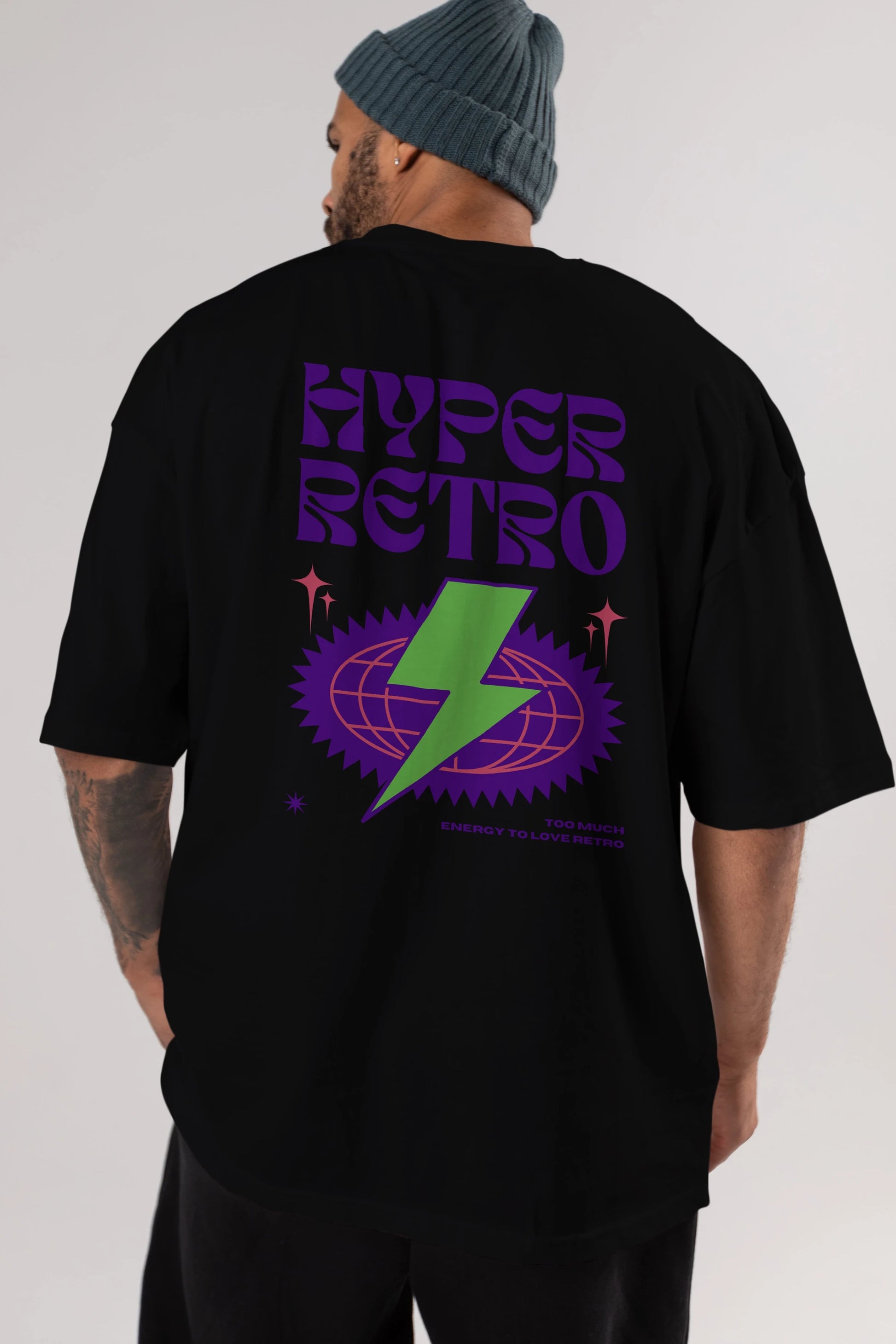 Hyper Retro Yazılı Arka Baskılı Oversize t-shirt Erkek Kadın Unisex