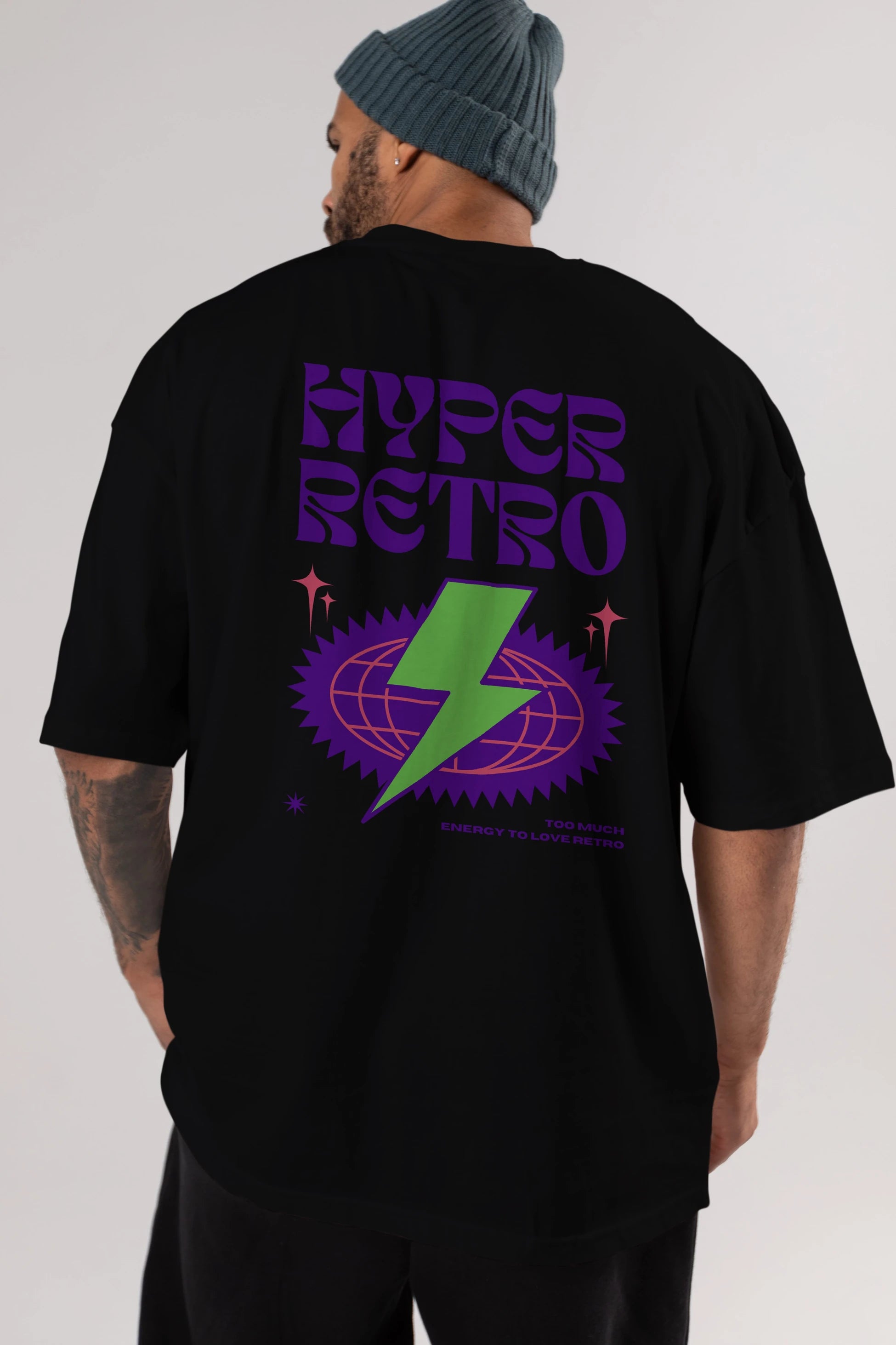 Hyper Retro Yazılı Arka Baskılı Oversize t-shirt Erkek Kadın Unisex