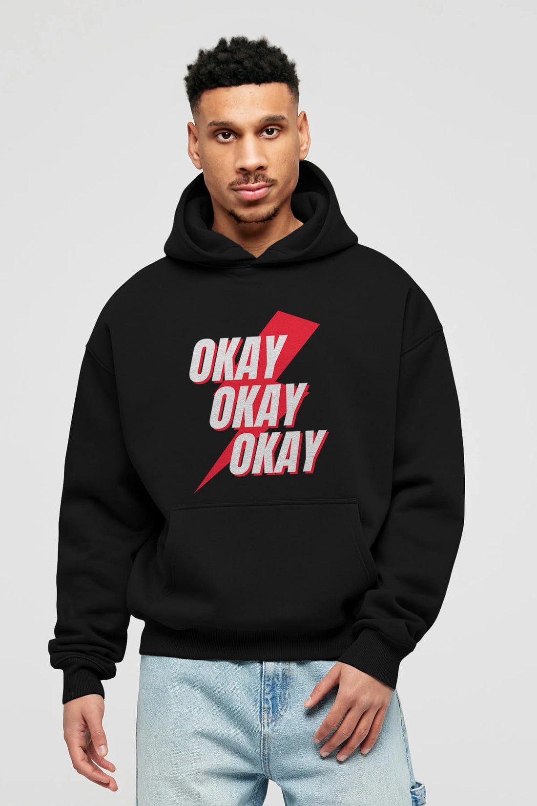 Okay Ön Baskılı Oversize Hoodie Kapüşonlu Sweatshirt Erkek Kadın Unisex