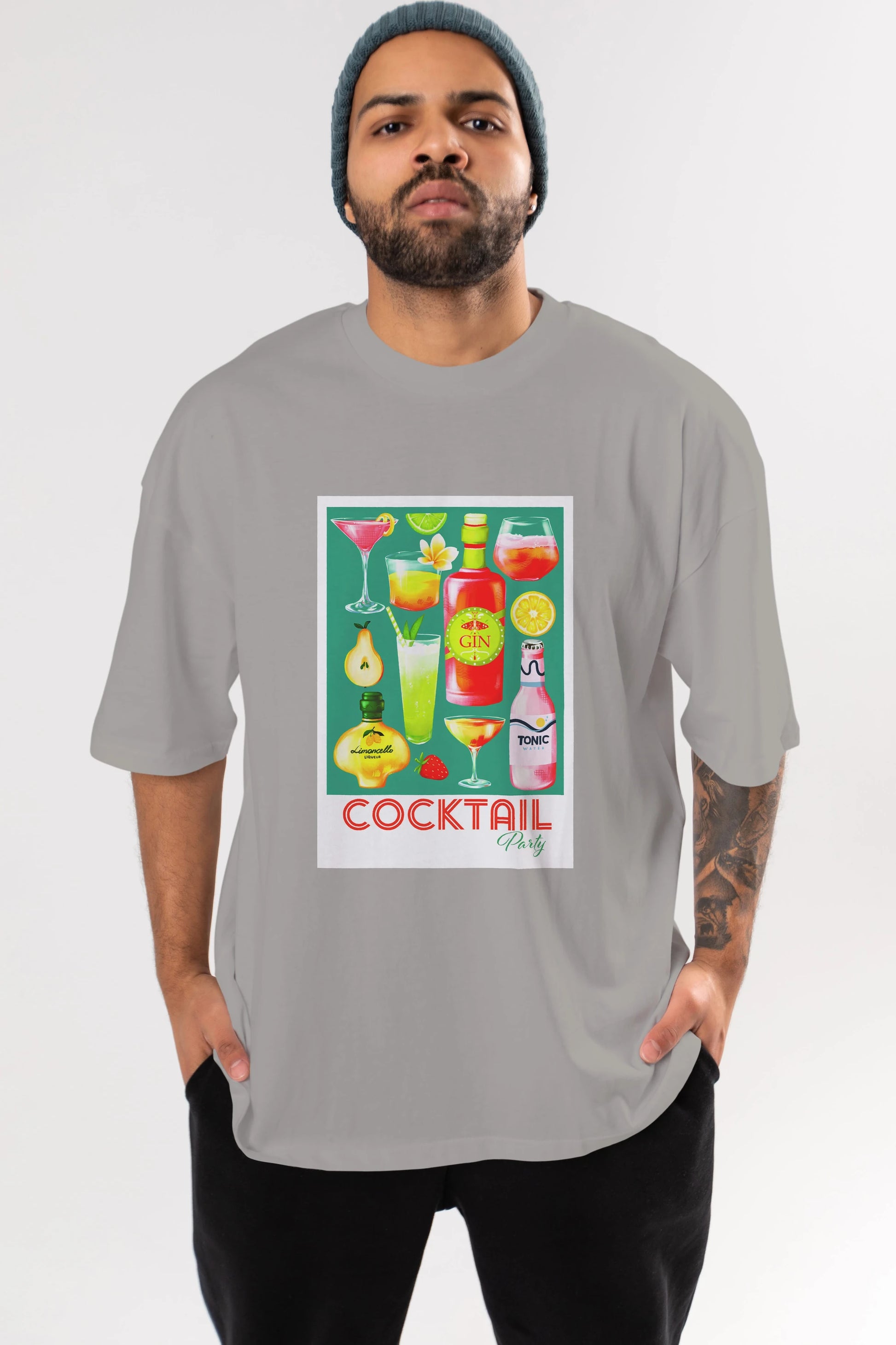 Cocktail Party 2 Ön Baskılı Oversize t-shirt Erkek Kadın Unisex %100 Pamuk Bisiklet Yaka tişort