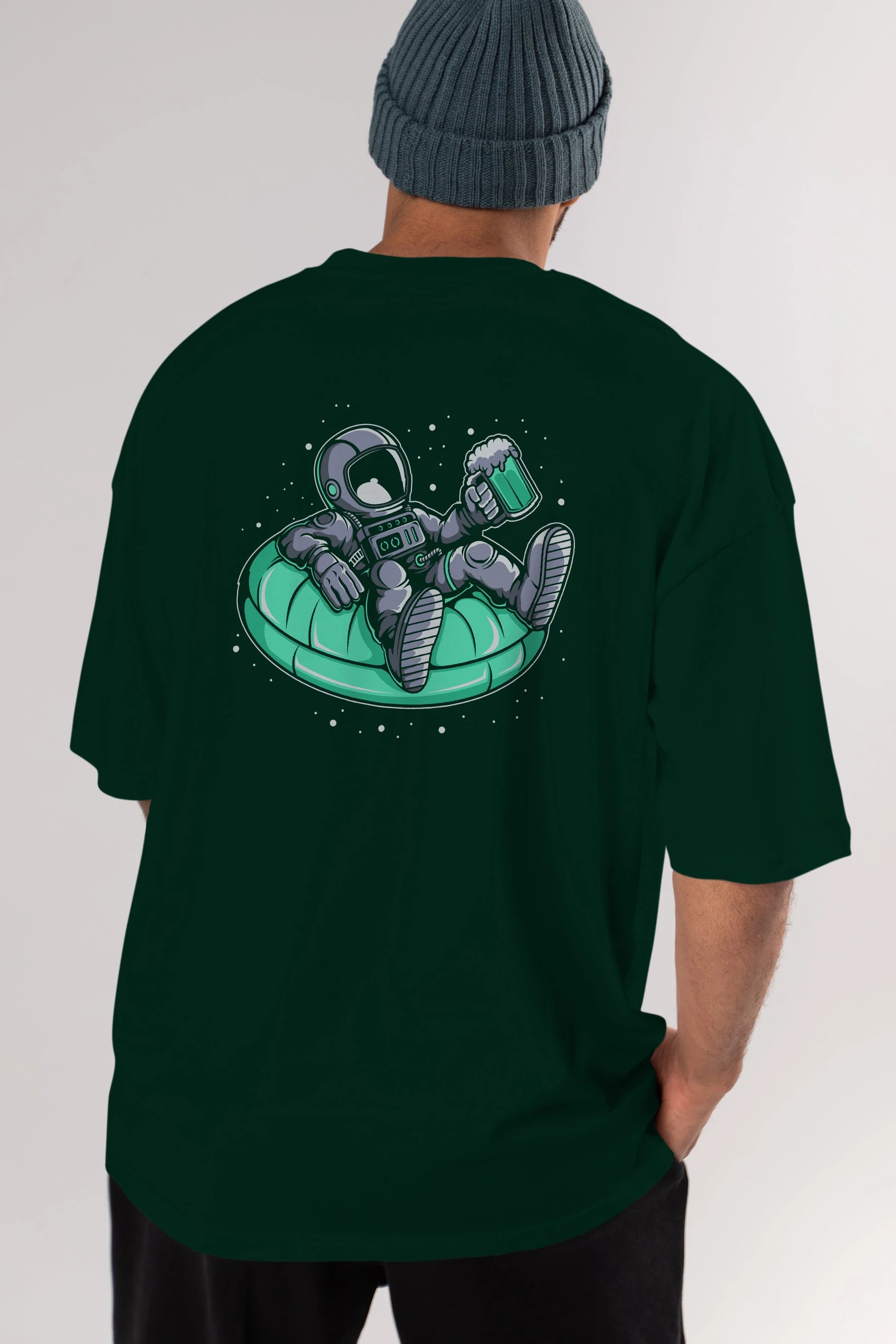 Astronaut Pool Float Arka Baskılı Oversize t-shirt Erkek Kadın Unisex