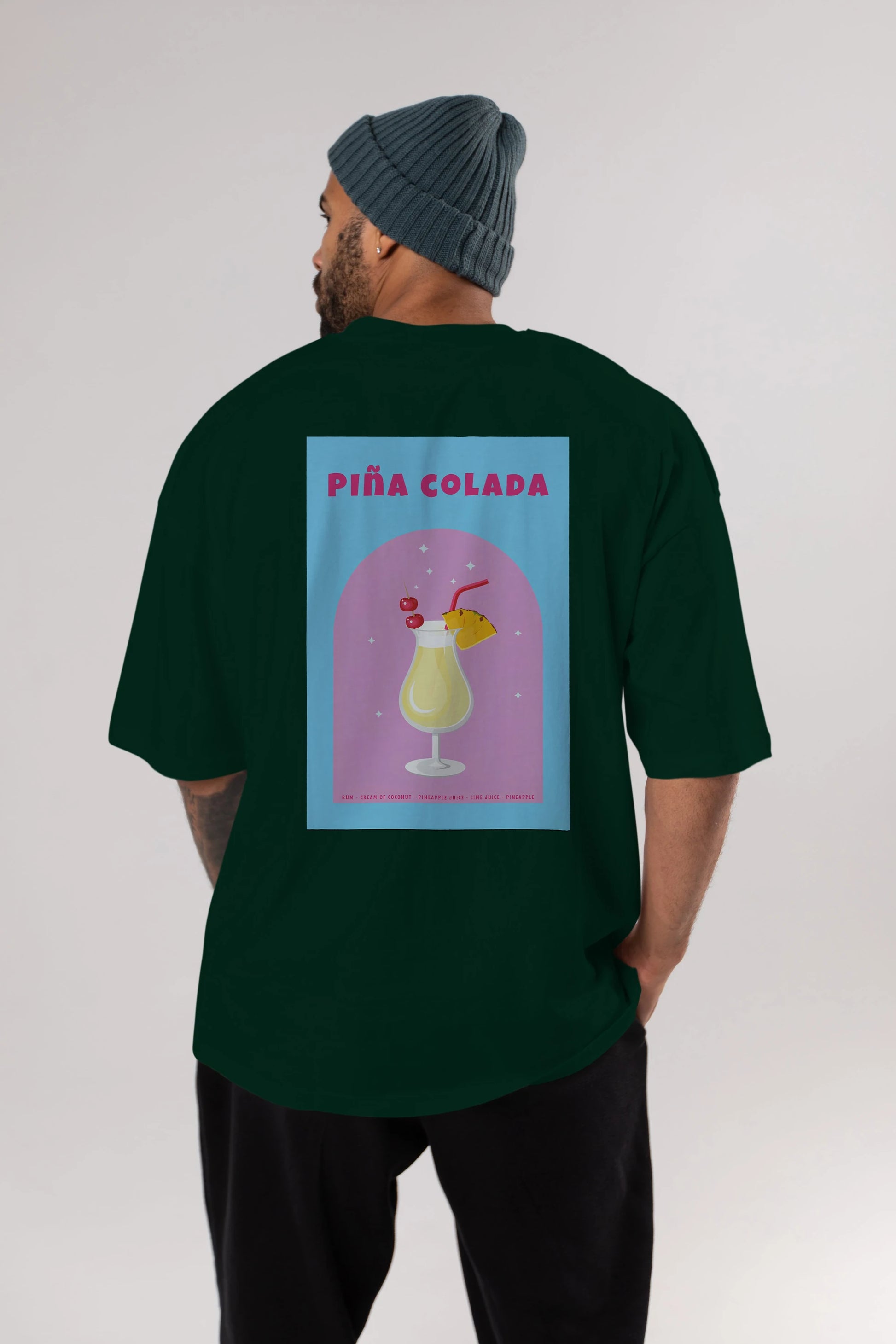 Pina Colada 2 Arka Baskılı Oversize t-shirt Erkek Kadın Unisex %100 Pamuk Bisiklet Yaka tişort