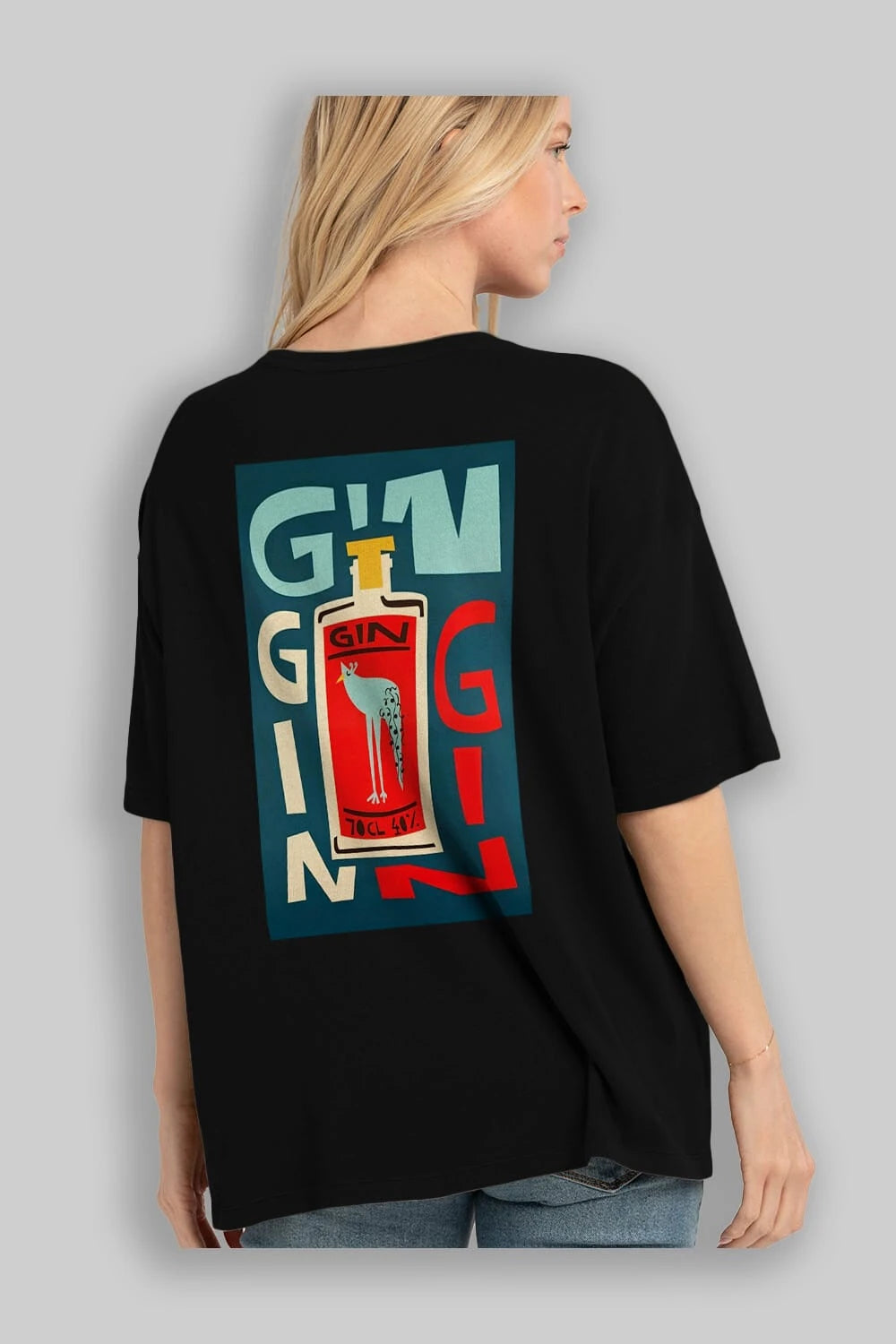 Gin 2 Arka Baskılı Oversize t-shirt Erkek Kadın Unisex %100 Pamuk Bisiklet Yaka tişort