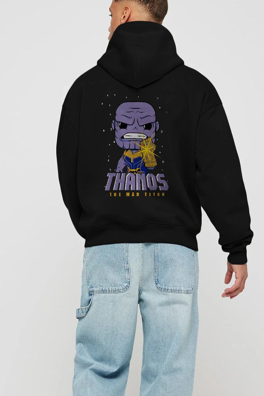 Thanos (1) Arka Baskılı Hoodie Oversize Kapüşonlu Sweatshirt Erkek Kadın Unisex