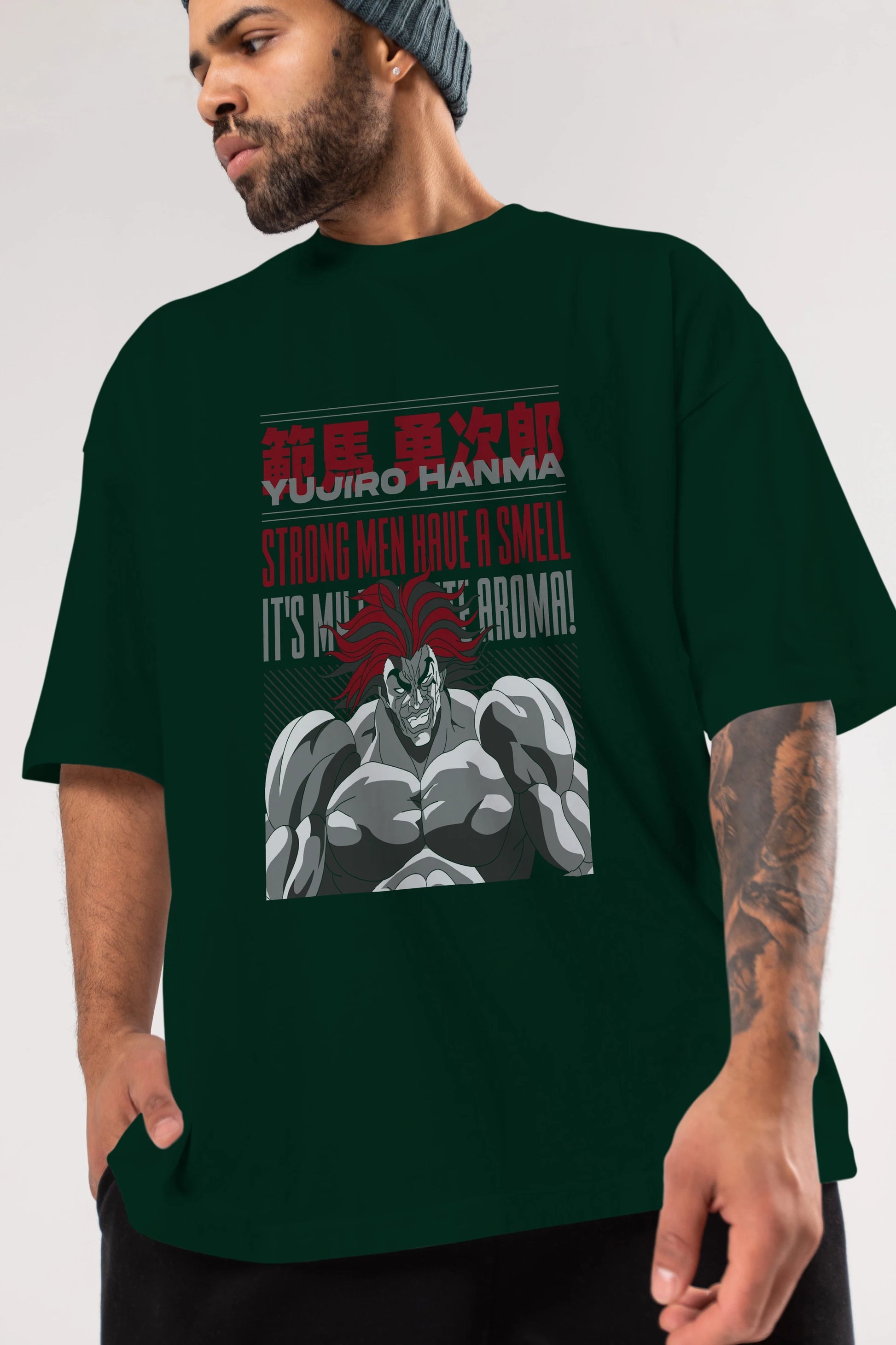 YUJIRO HANMA Anime Ön Baskılı Oversize t-shirt %100 pamuk Erkek Kadın Unisex