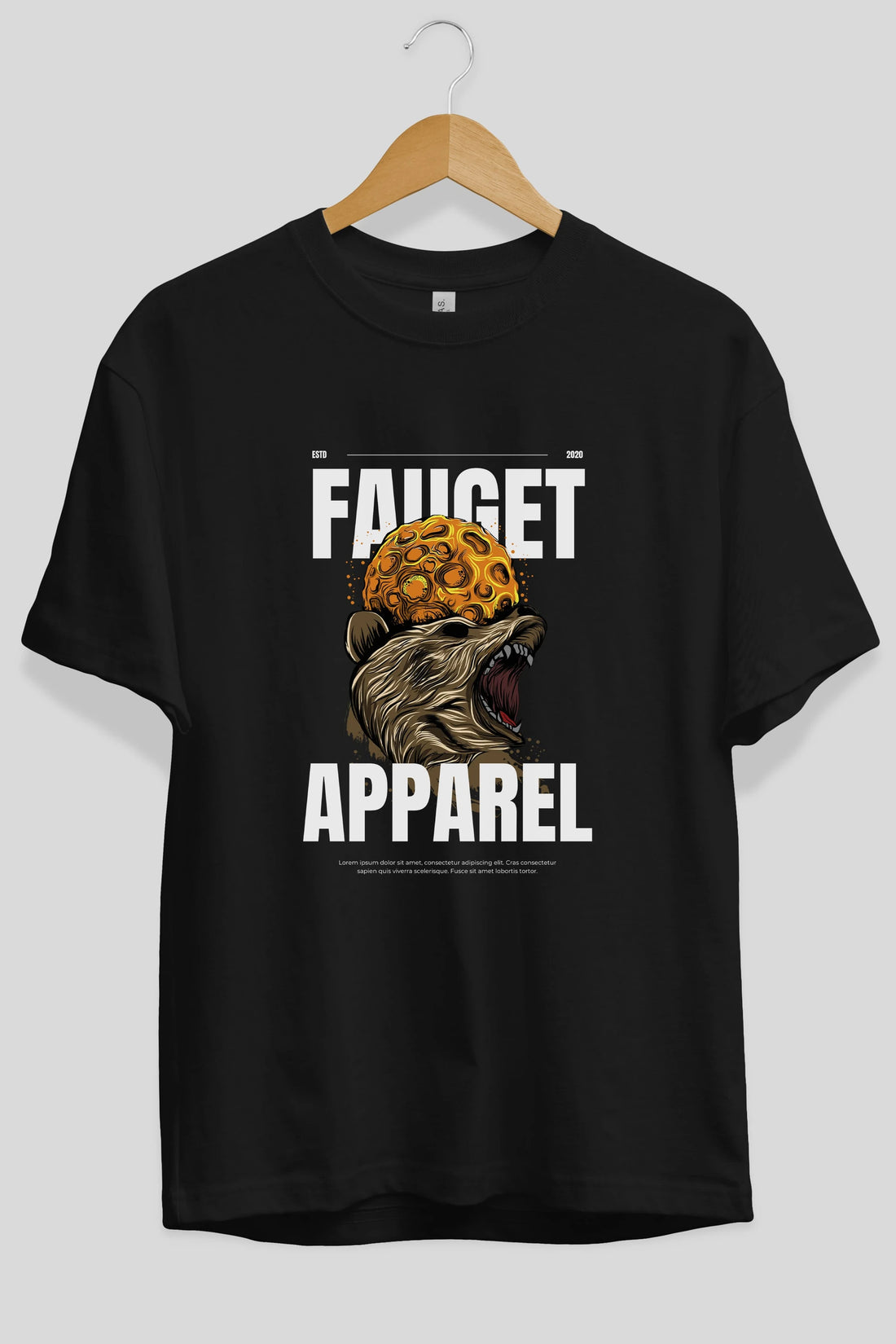 Bear Angry Fauget Apparel Ön Baskılı Oversize t-shirt Erkek Kadın Unisex