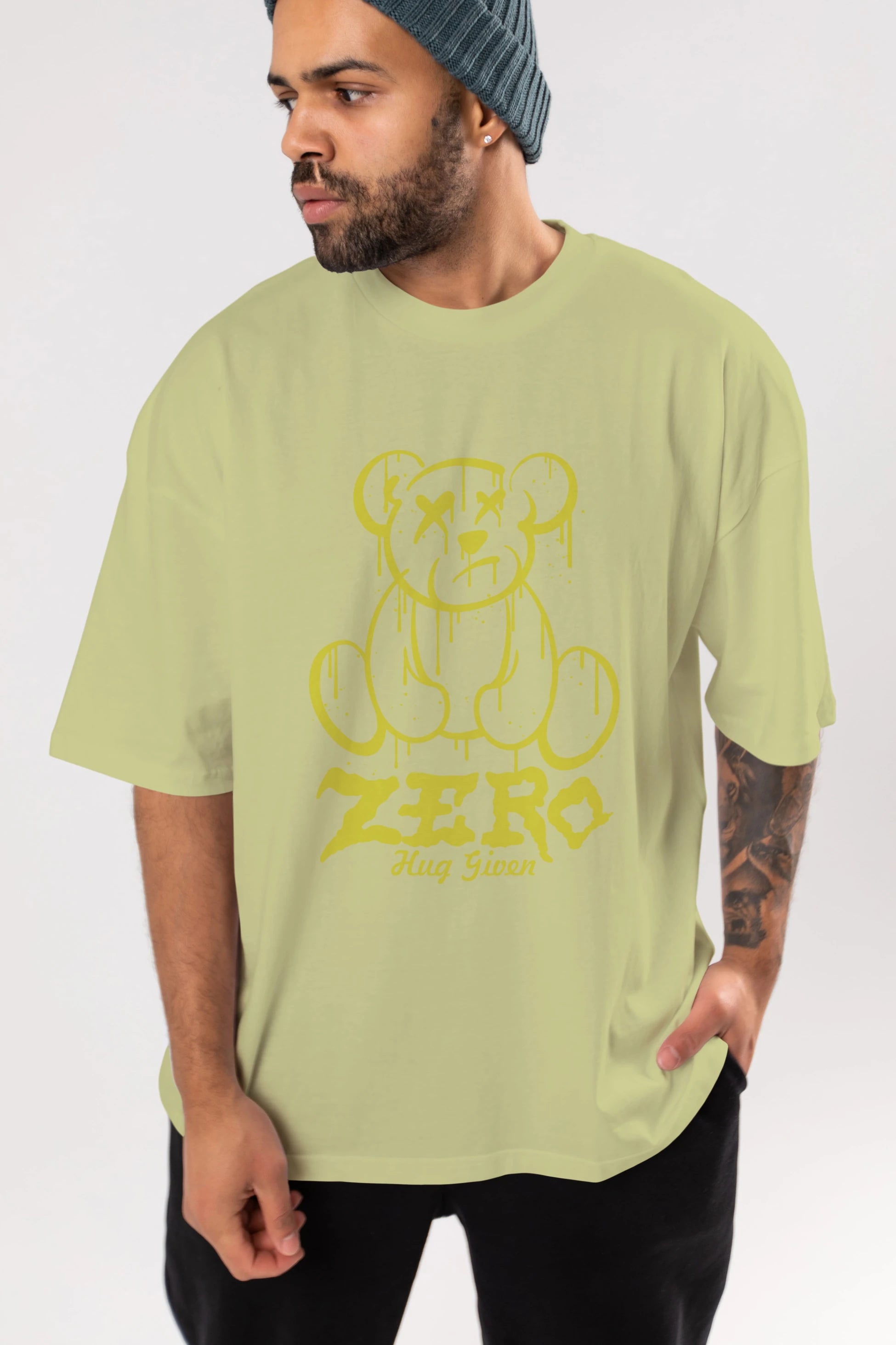 Zero Hug Given Bear Ön Baskılı Oversize t-shirt Erkek Kadın Unisex
