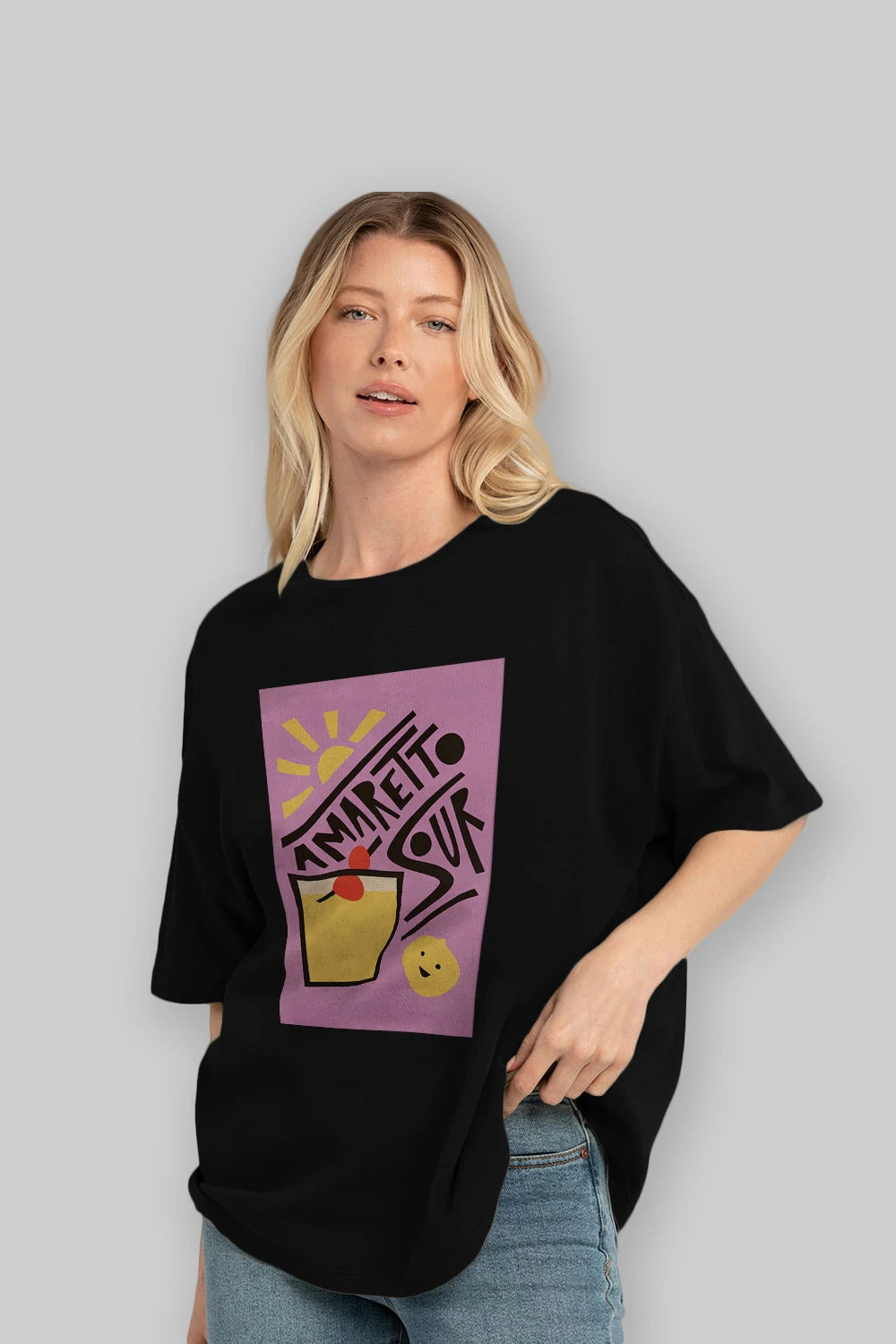 Amaretto Sour Ön Baskılı Oversize t-shirt Erkek Kadın Unisex %100 Pamuk Bisiklet Yaka tişort
