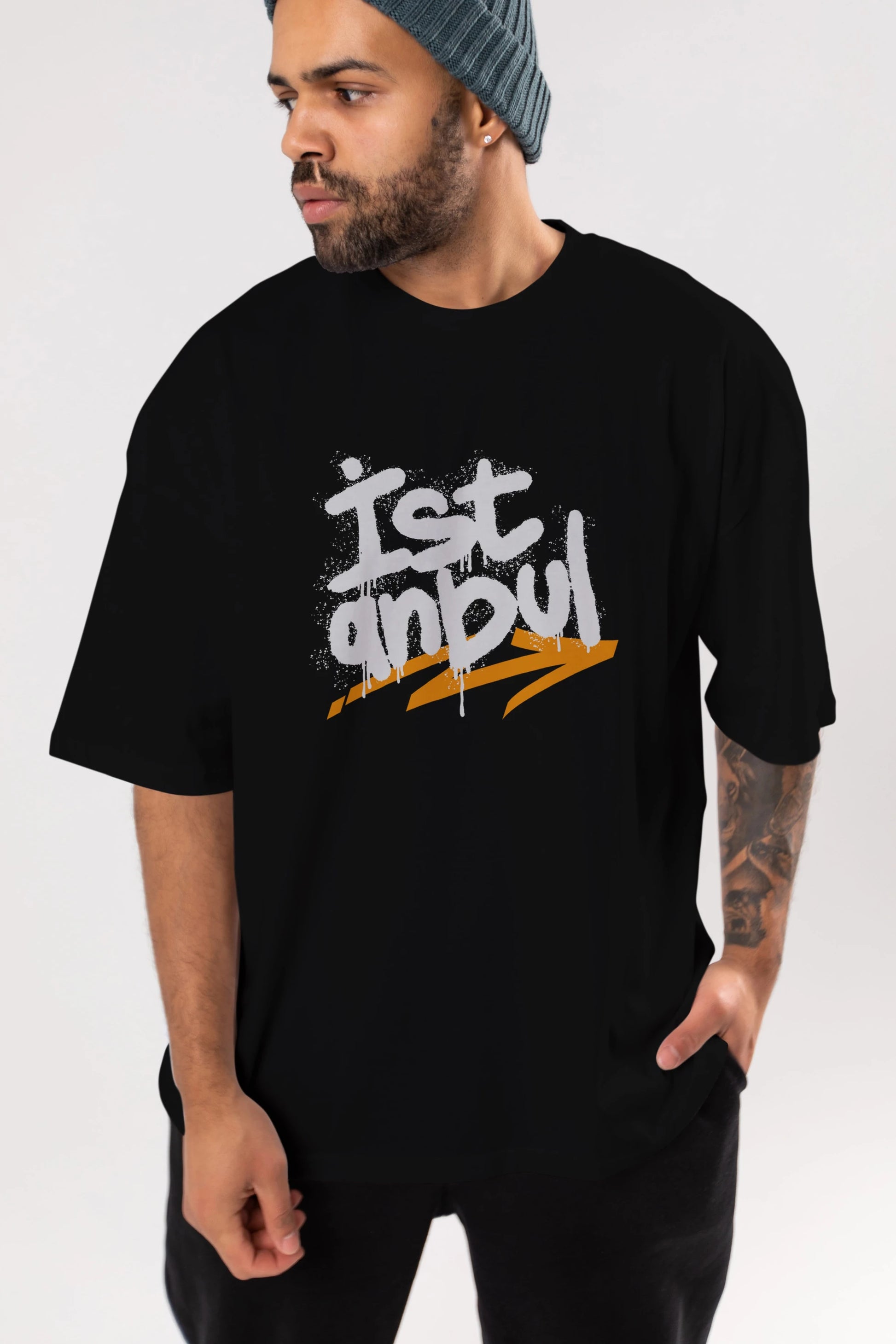 istanbul Yazılı Ön Baskılı Oversize t-shirt Erkek Kadın Unisex