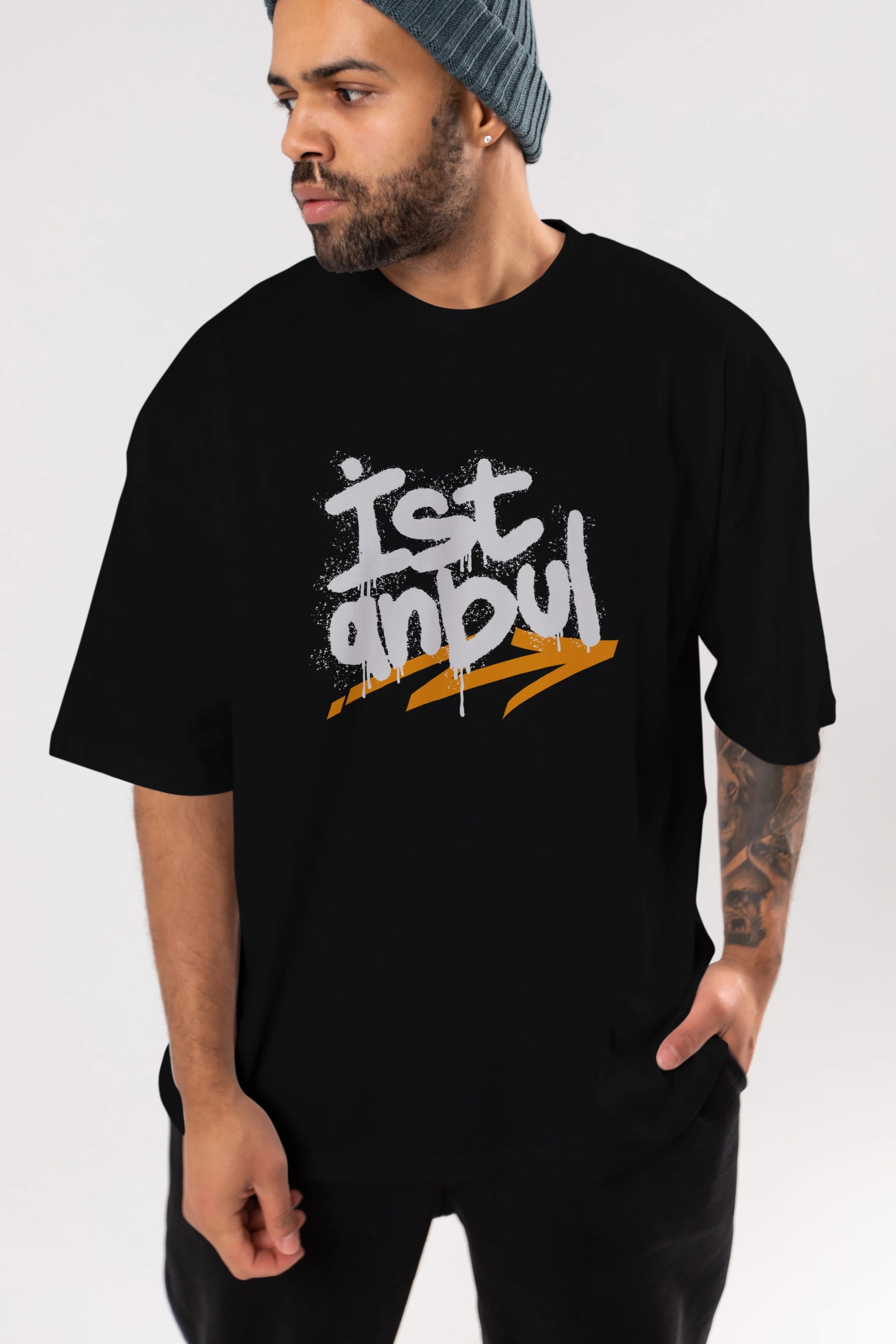istanbul Yazılı Ön Baskılı Oversize t-shirt Erkek Kadın Unisex