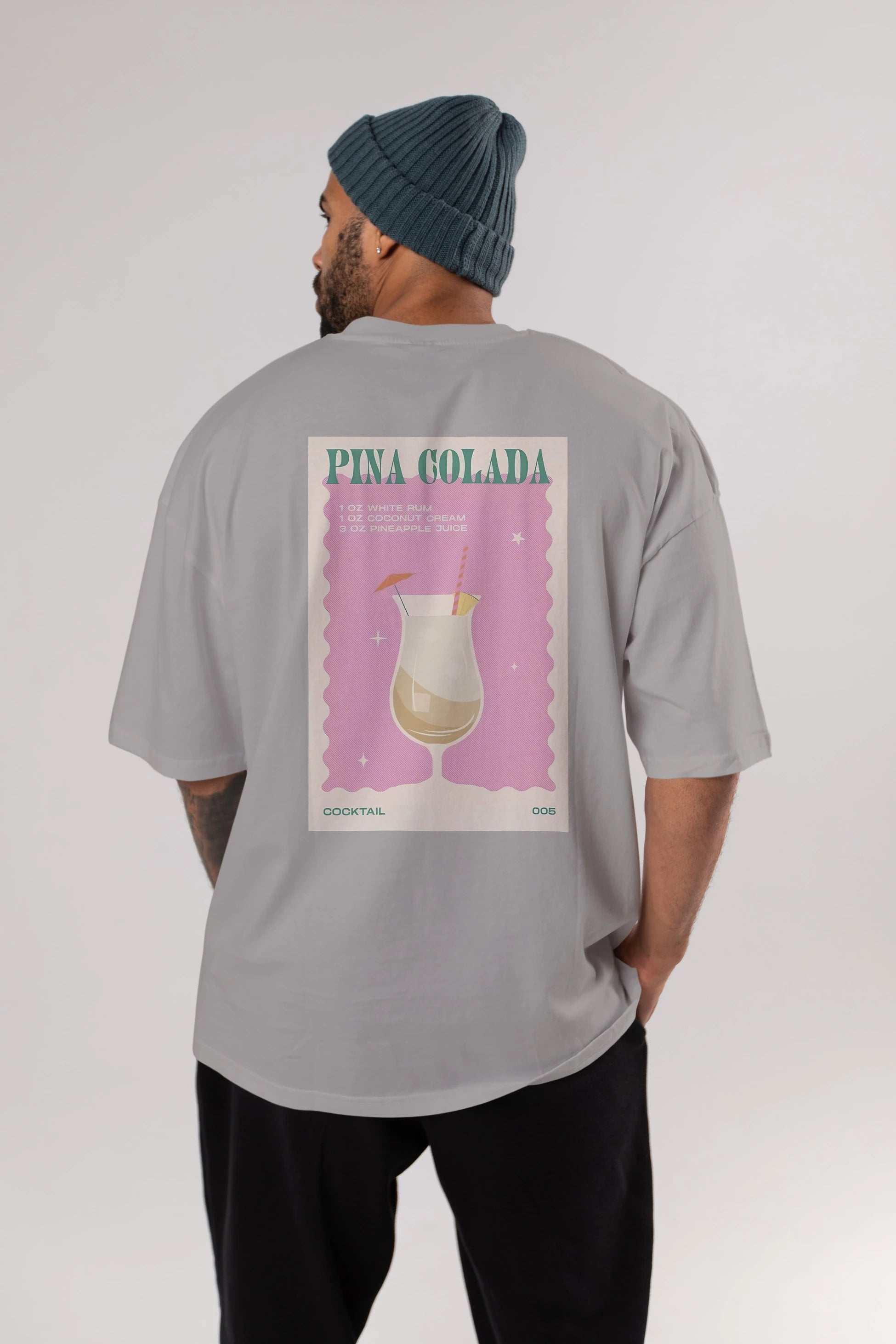 Pina Colada 3 Arka Baskılı Oversize t-shirt Erkek Kadın Unisex %100 Pamuk Bisiklet Yaka tişort