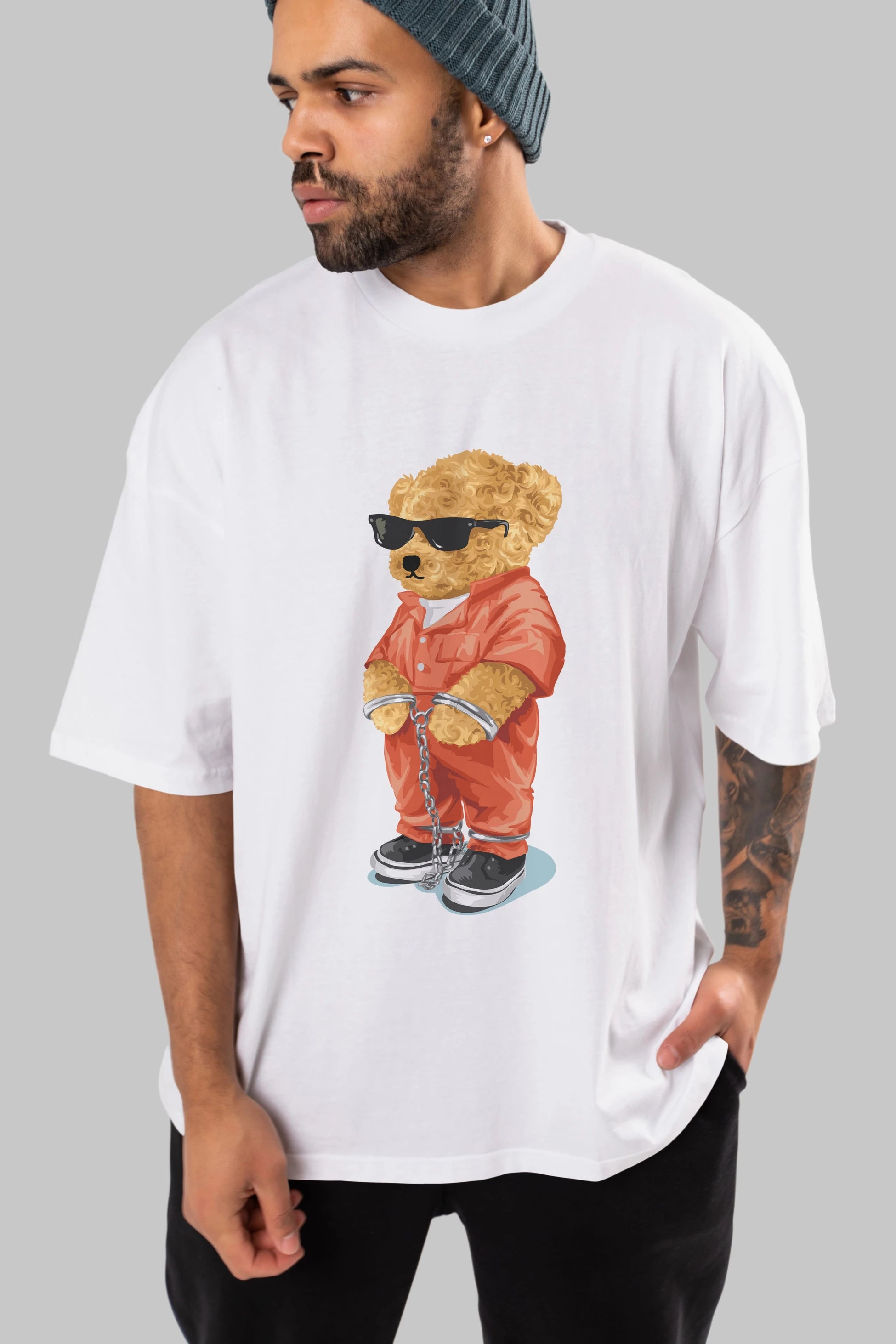 Teddy Bear Kodes Ön Baskılı Oversize t-shirt Erkek Kadın Unisex %100 Pamuk