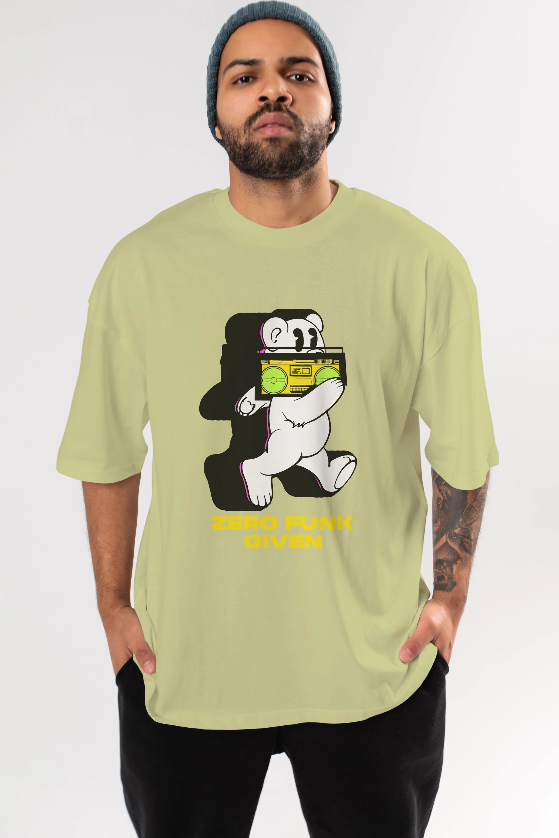 Zero Funk Given Bear Ön Baskılı Oversize t-shirt Erkek Kadın Unisex