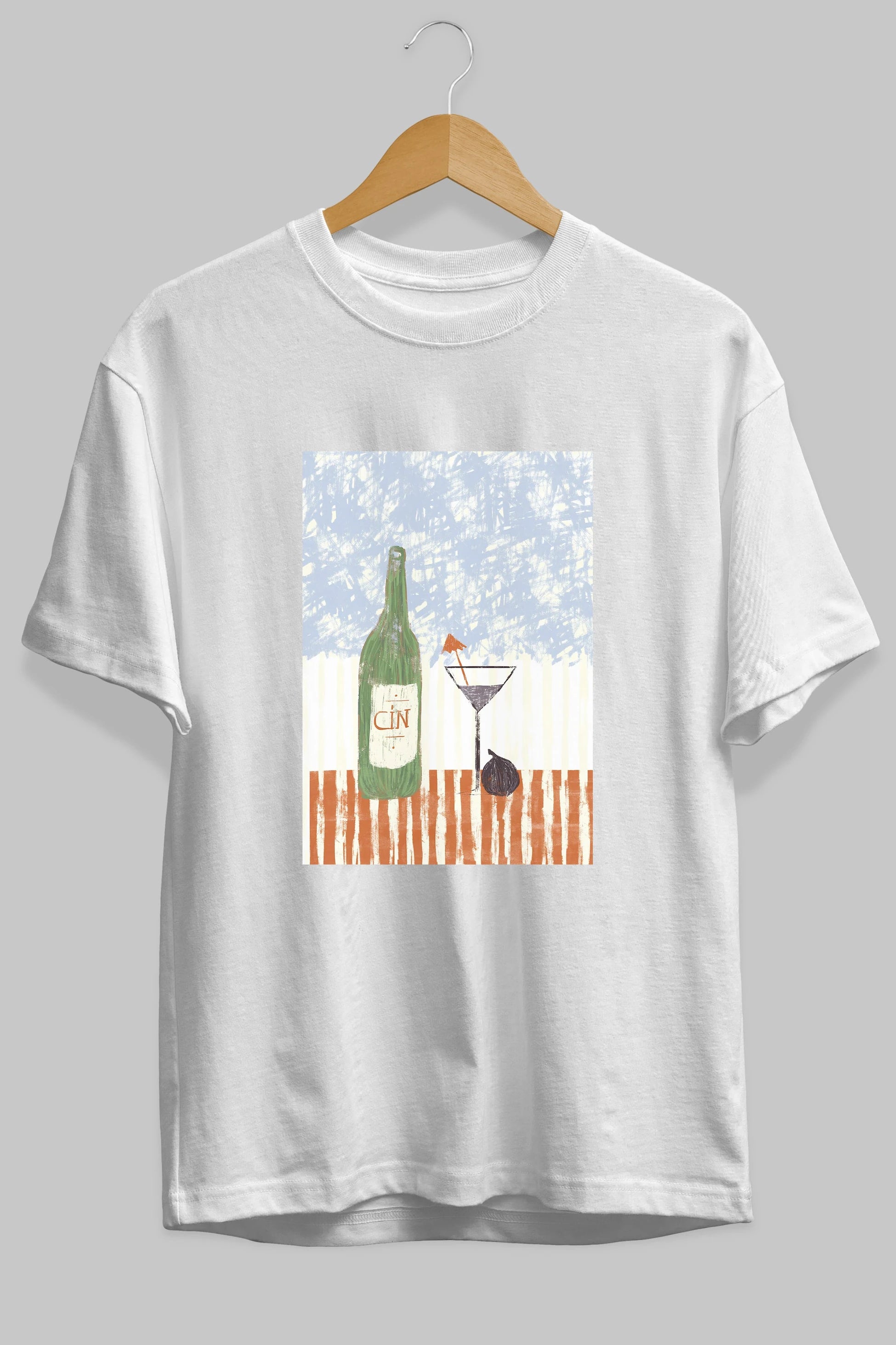 Gin Ön Baskılı Oversize t-shirt Erkek Kadın Unisex %100 Pamuk Bisiklet Yaka tişort