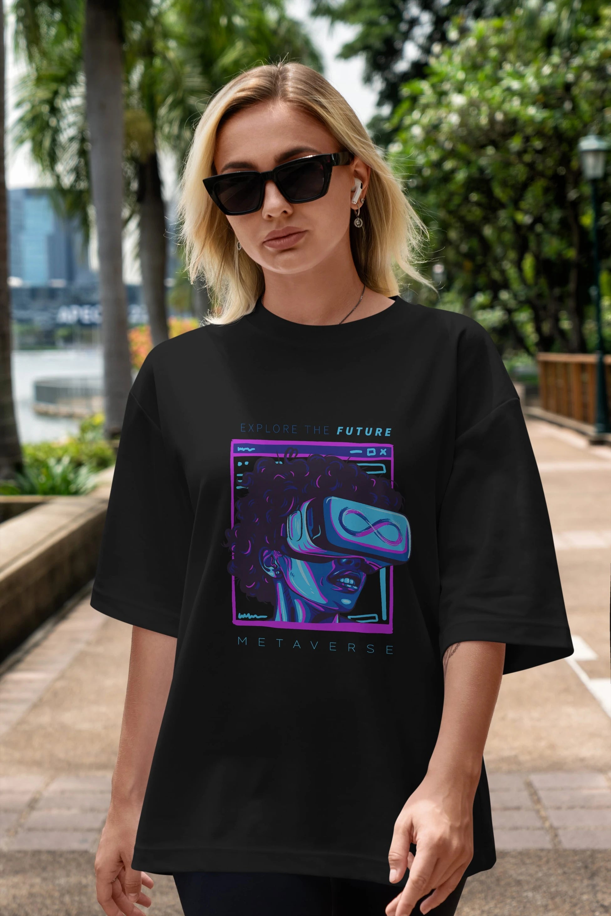 Metaverse Ön Baskılı Oversize t-shirt Erkek Kadın Unisex
