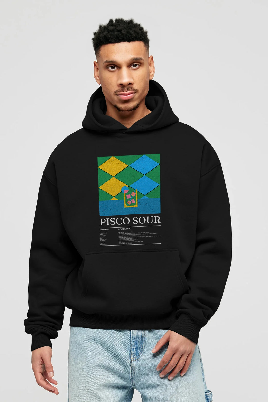 Pisco Sour Kokteyl ön Baskılı Hoodie Oversize Kapüşonlu Sweatshirt Erkek Kadın