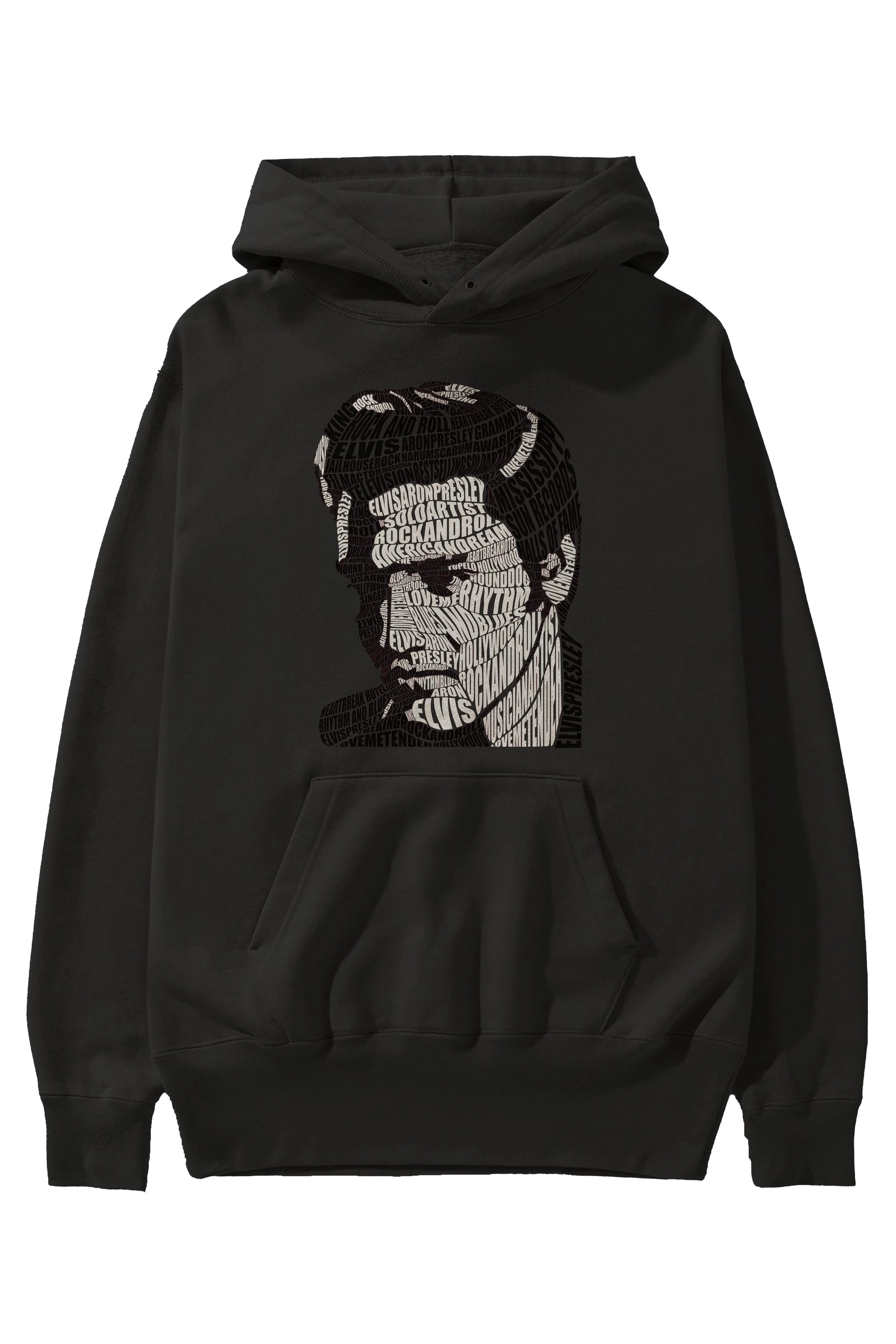 Elvis Presley Calligram Ön Baskılı Hoodie Oversize Kapüşonlu Sweatshirt Erkek Kadın Unisex
