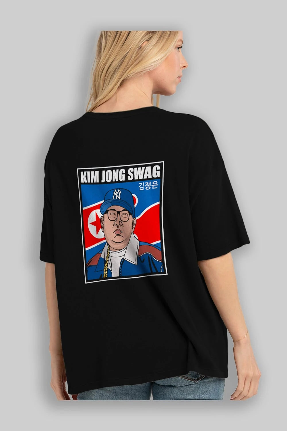 King Jong Swag Arka Baskılı Oversize t-shirt Erkek Kadın Unisex %100 Pamuk tişort
