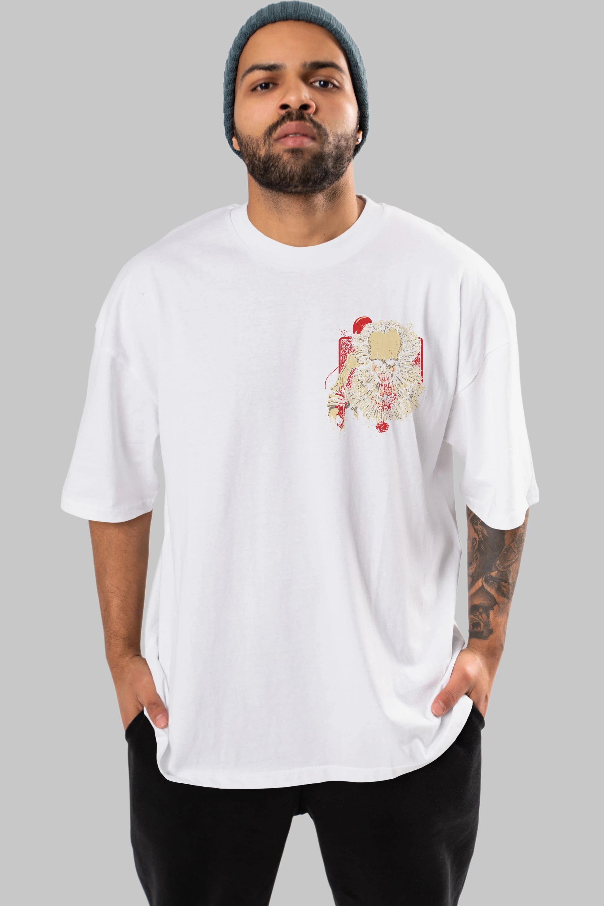 it (2) Ön Sol Baskılı Oversize t-shirt Erkek Kadın Unisex %100 Pamuk Bisiklet Yaka tişort