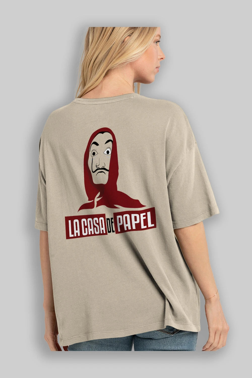 La Casa De Papel (1) Arka Baskılı Oversize t-shirt Erkek Kadın Unisex %100 Pamuk Bisiklet Yaka tişort