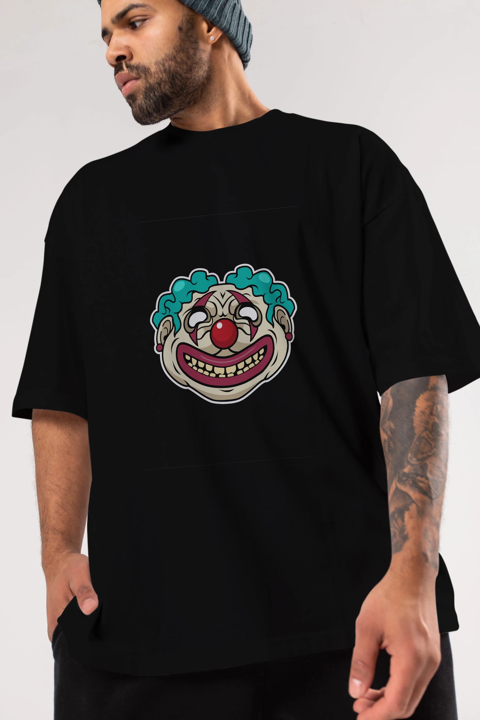 Clown Head Ön Baskılı Oversize t-shirt Erkek Kadın Unisex %100 Pamuk tişort