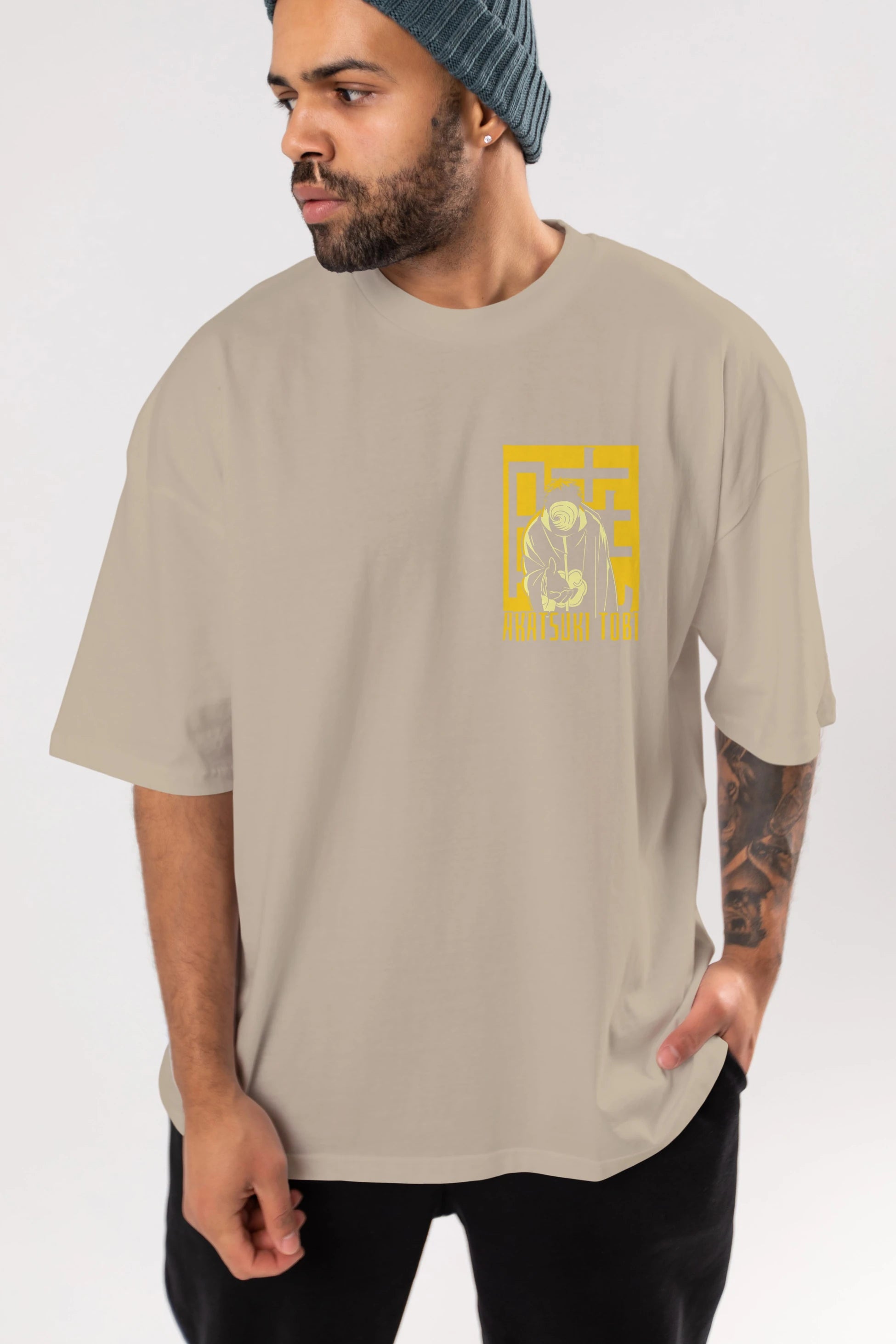 AKATSUKI OBITO NARUTO Ön Sol Baskılı Oversize t-shirt Erkek Kadın Unisex %100 Pamuk Bisiklet Yaka tişort
