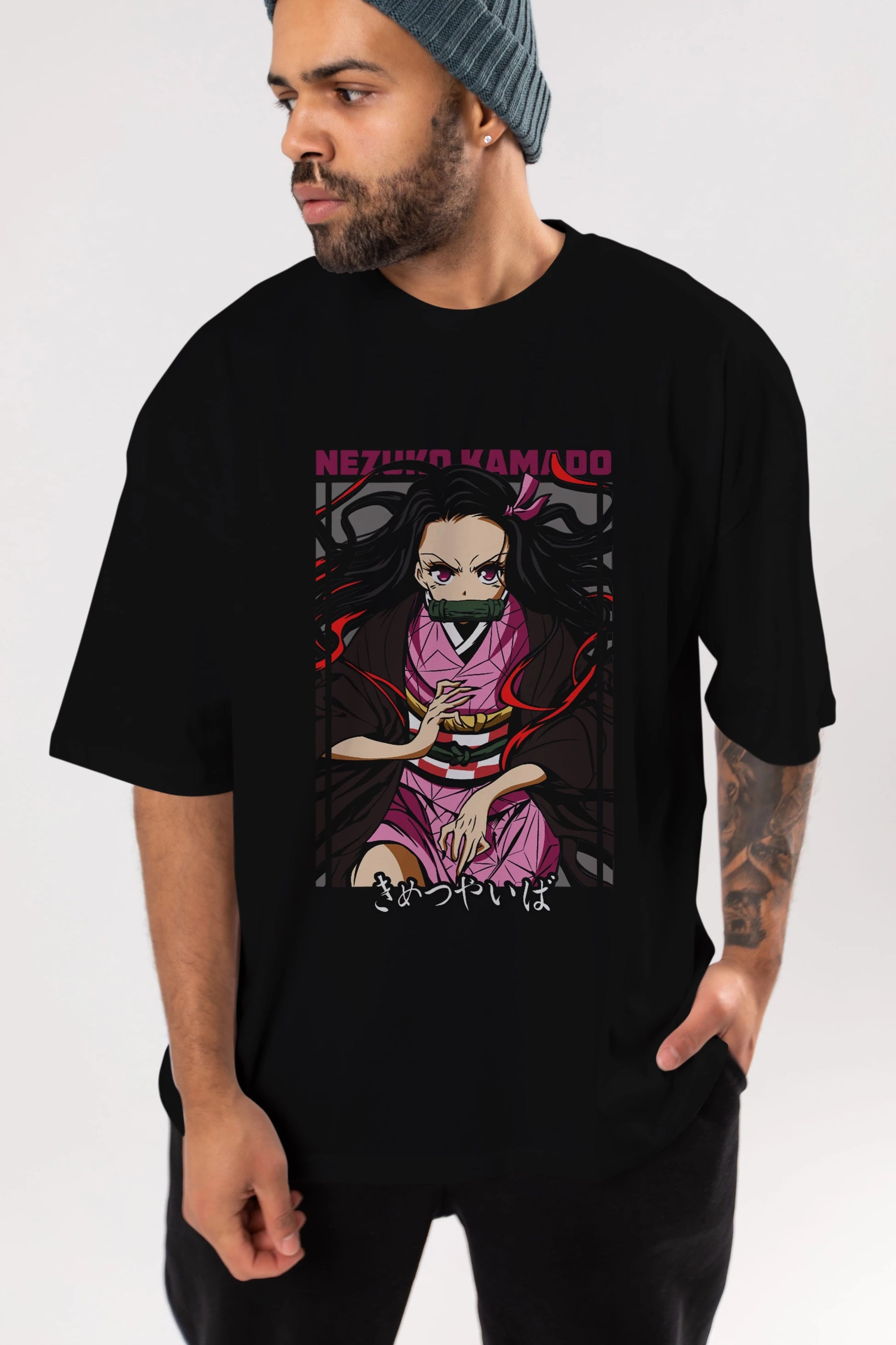 Nezuko Kamado 1 Anime Ön Baskılı Oversize t-shirt %100 pamuk Erkek Kadın Unisex