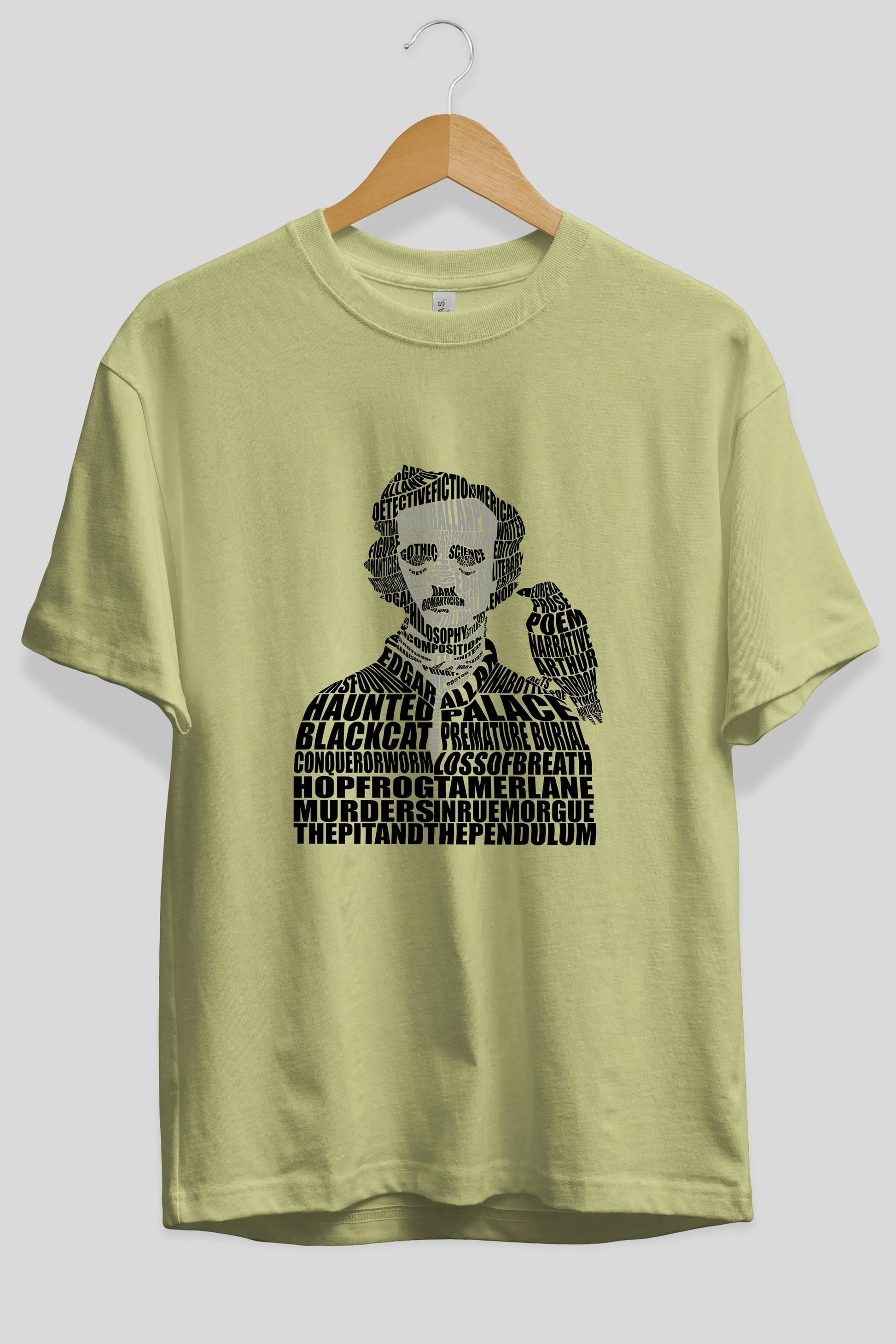 Edgar Alan Poe Calligram Ön Baskılı Oversize t-shirt %100 pamuk Erkek Kadın Unisex