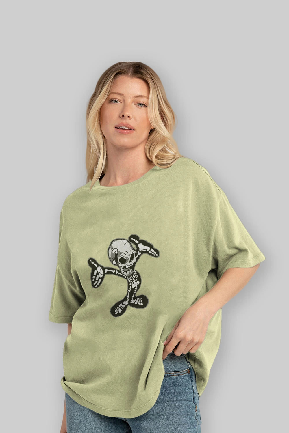 Skull Skeleton Ön Baskılı Oversize t-shirt Erkek Kadın Unisex %100 Pamuk tişort